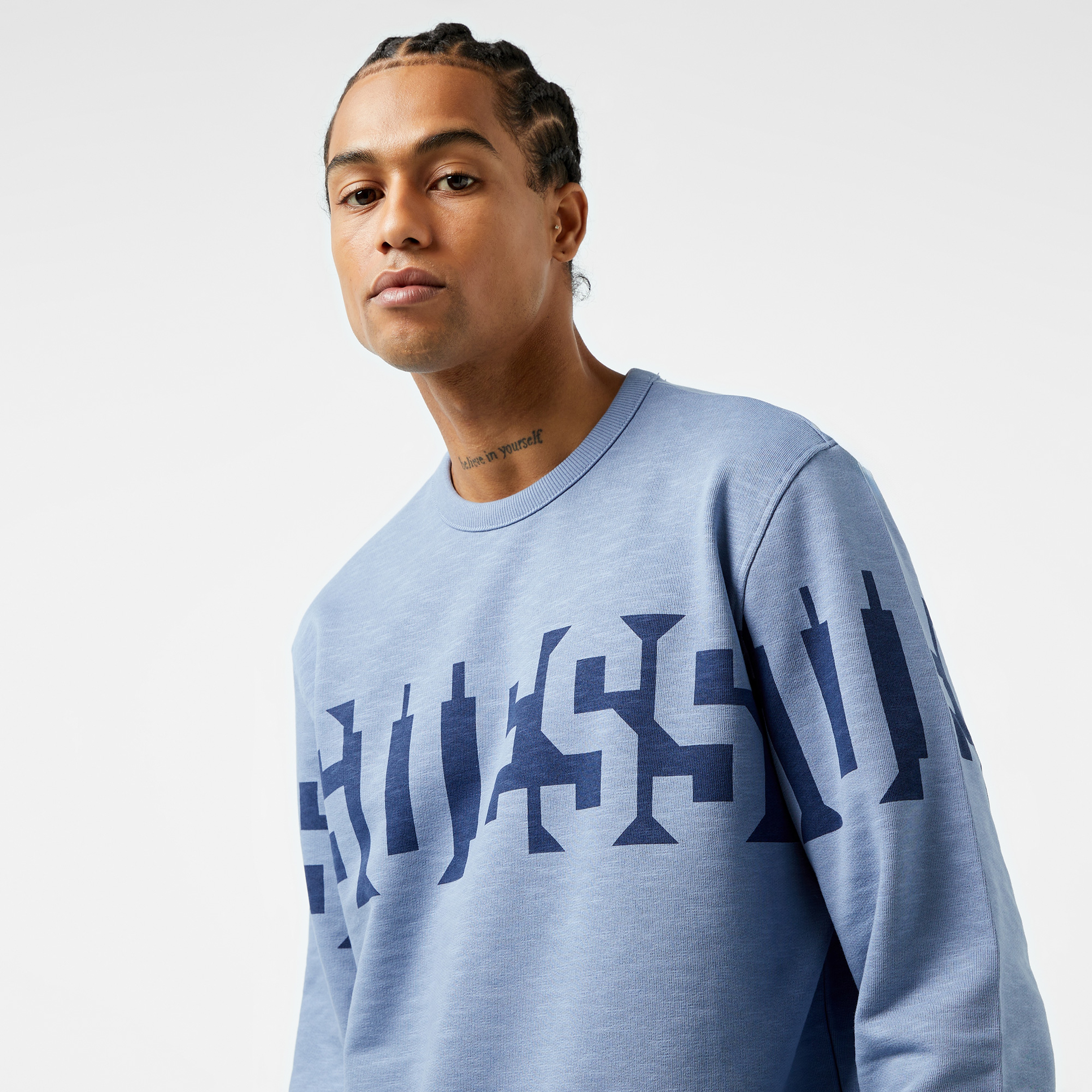 Guess Orizontal Logo Slub Terry 365 Erkek Mavi Sweatshirt