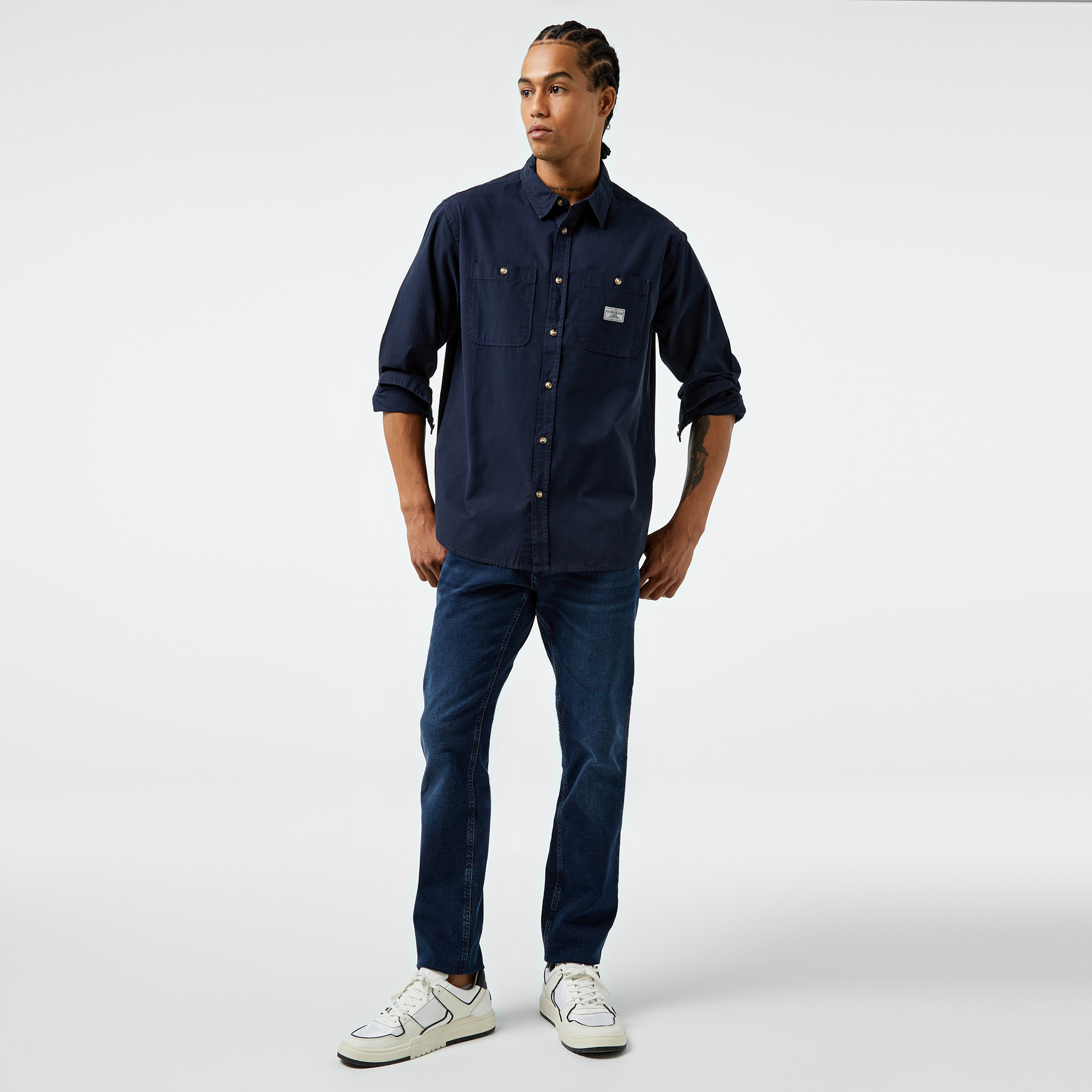 Guess Re Pockets Sh Organic Cotton Poplin 176 Erkek Lacivert Gömlek