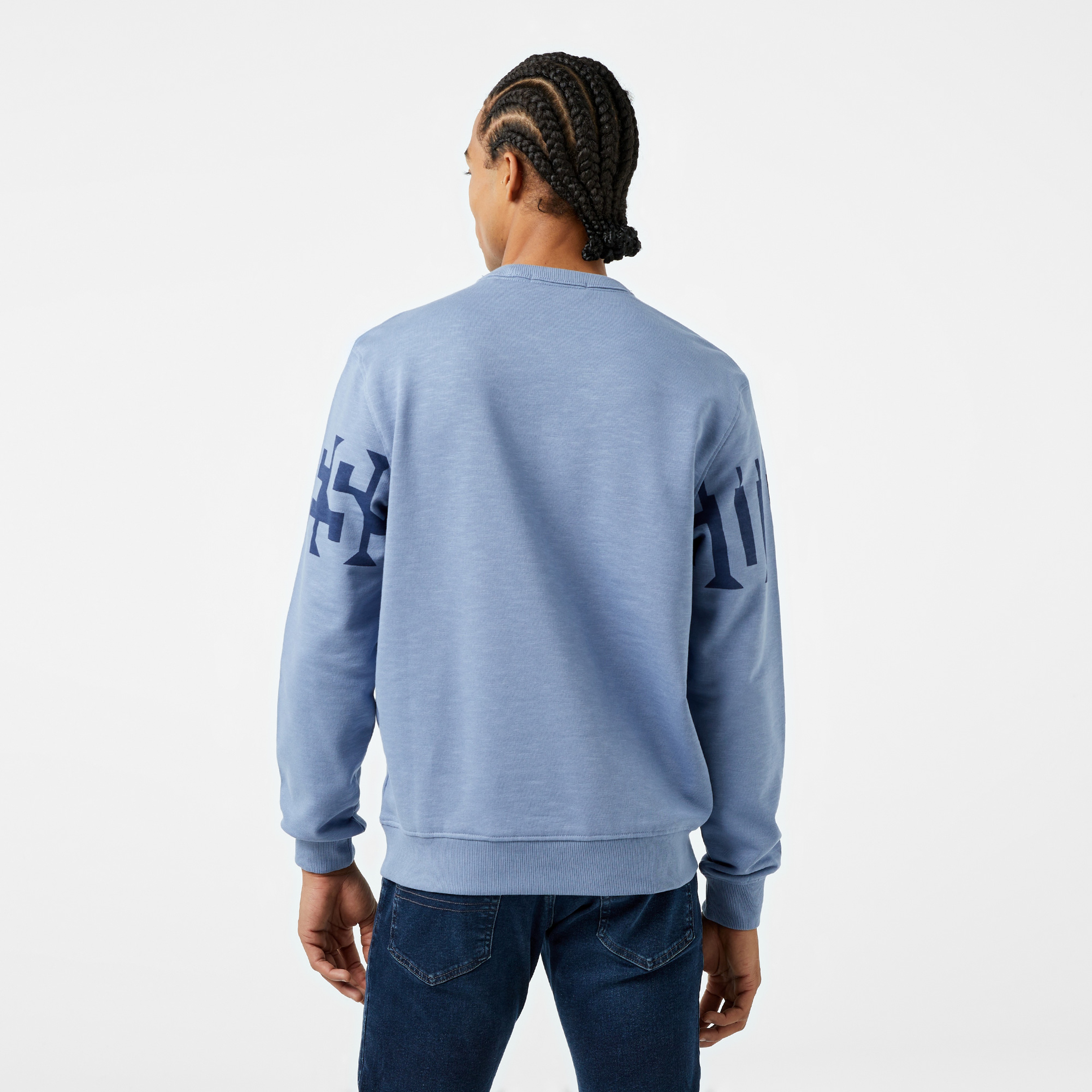 Guess Orizontal Logo Slub Terry 365 Erkek Mavi Sweatshirt