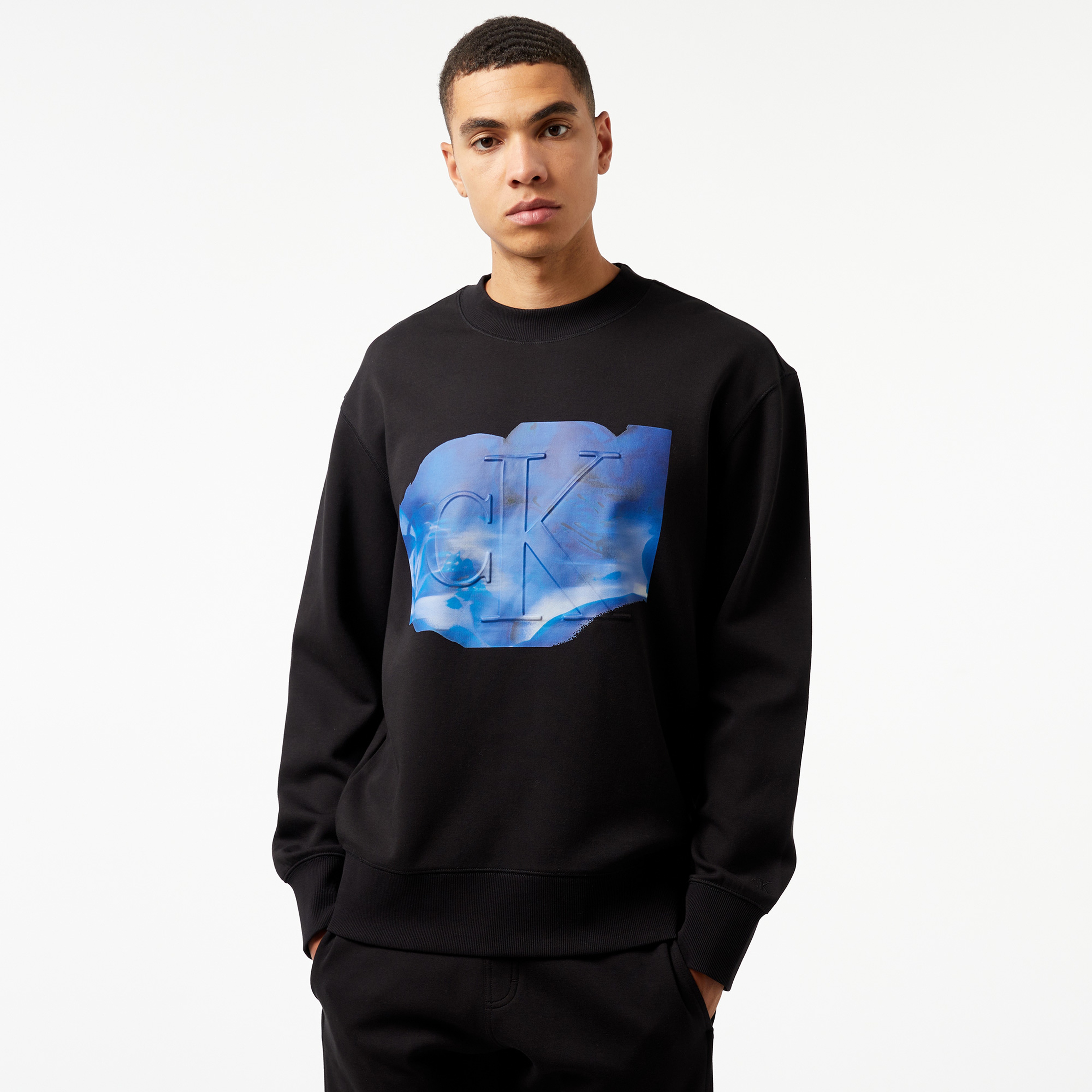 Calvin Klein Jeans Embossed Euphoric Floral Crew Erkek Siyah Sweatshirt