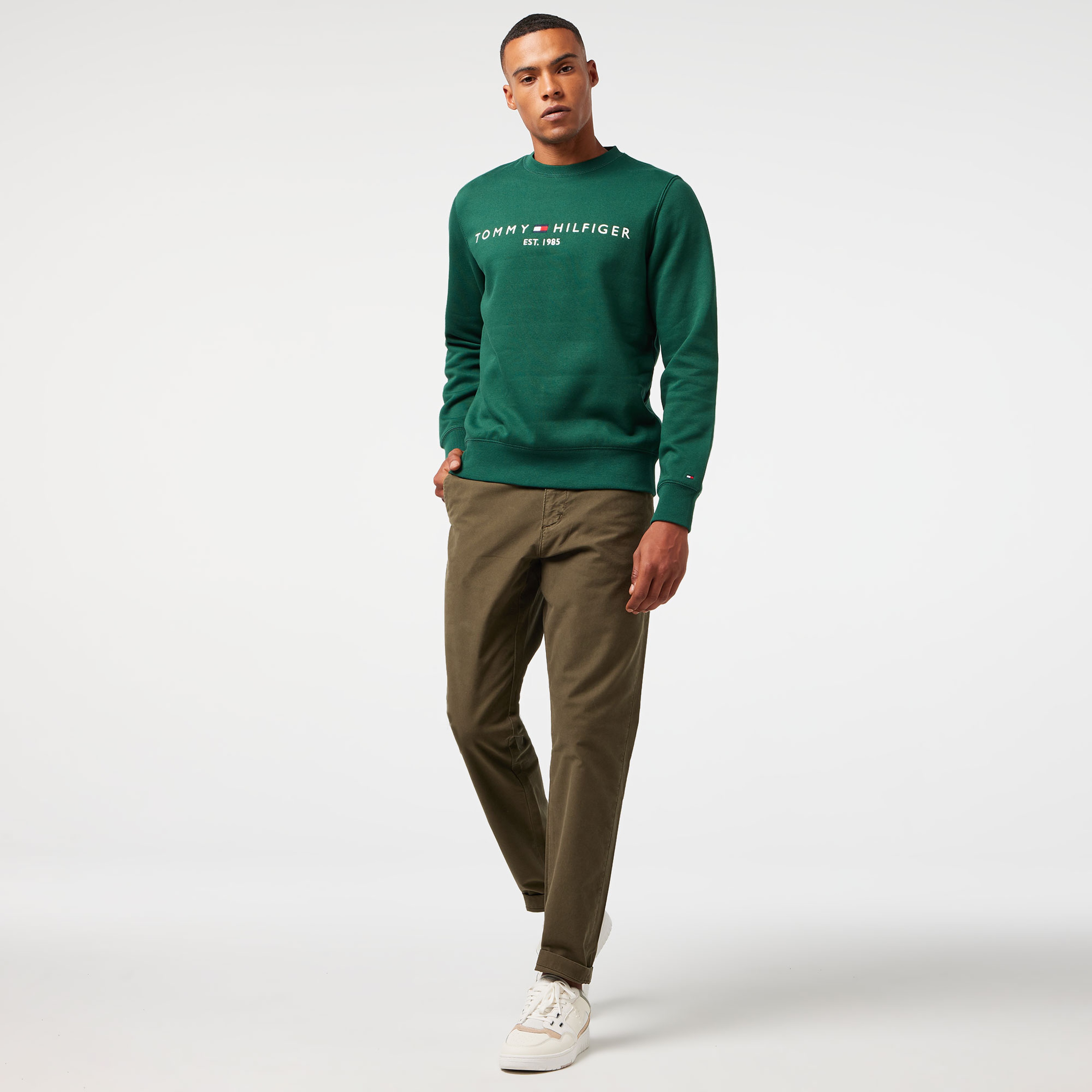 Tommy Hilfiger Logo Erkek Yeşil Sweatshirt