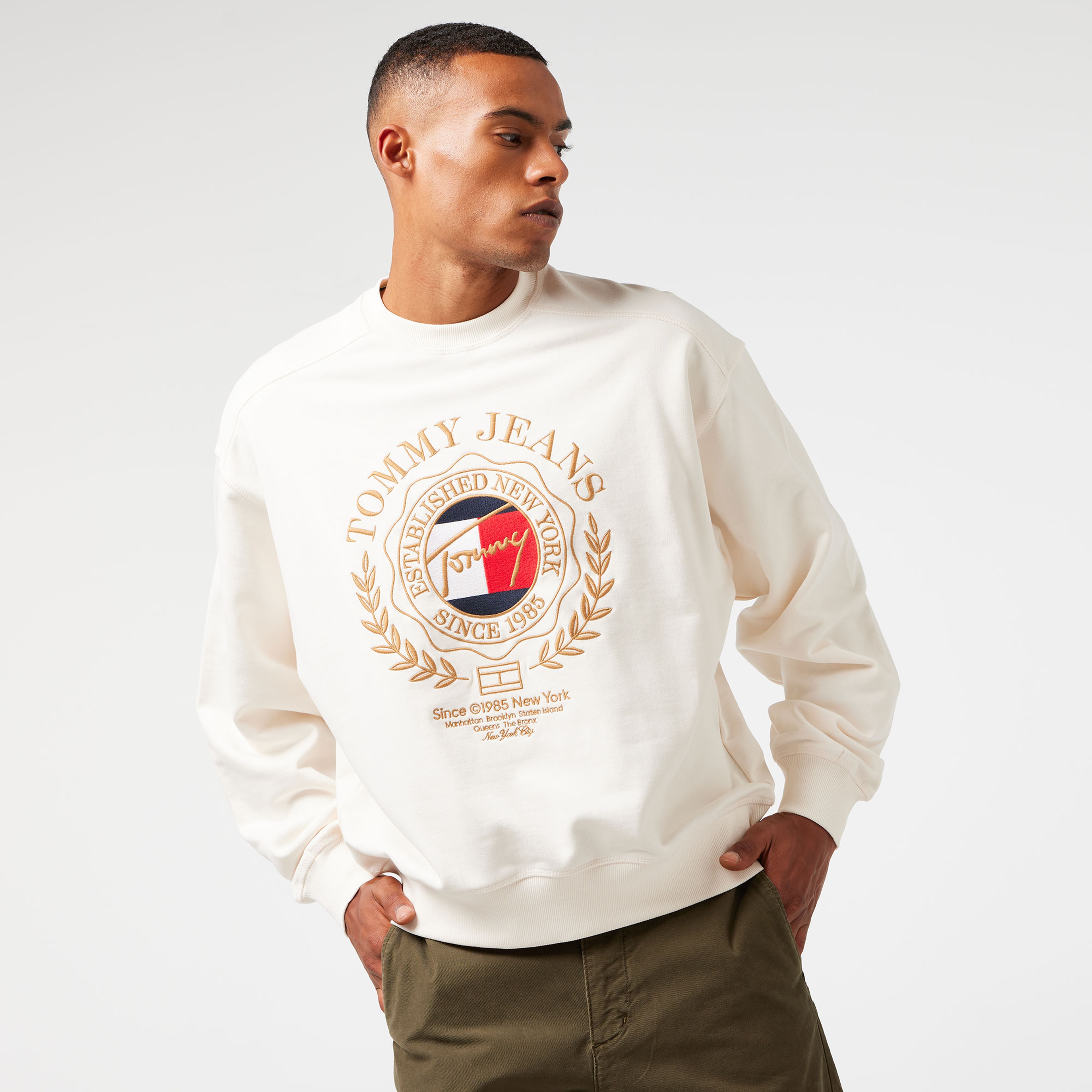 Tommy Hilfiger Jeans Bxy Luxe Crew Erkek Beyaz Sweatshirt