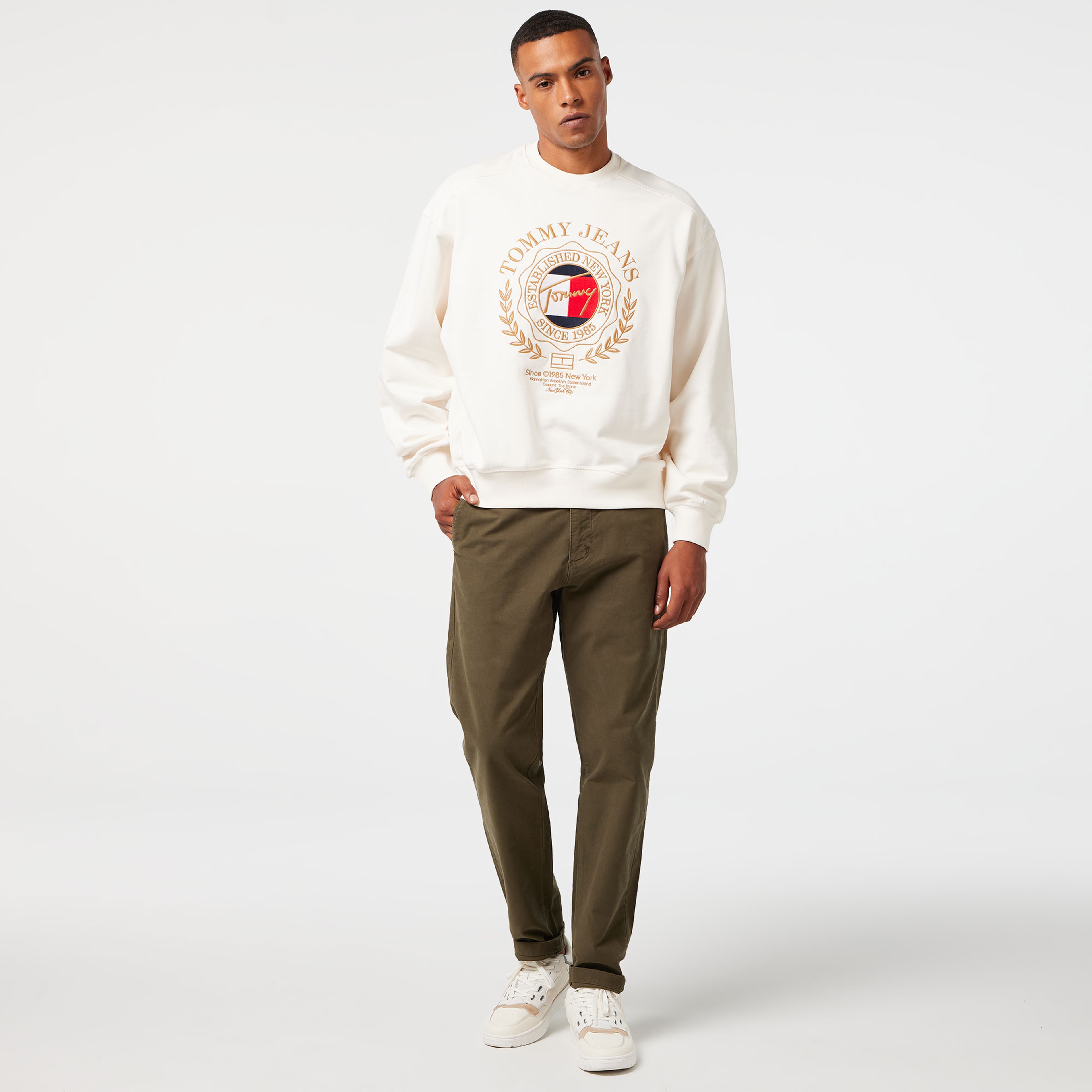 Tommy Hilfiger Jeans Bxy Luxe Crew Erkek Beyaz Sweatshirt