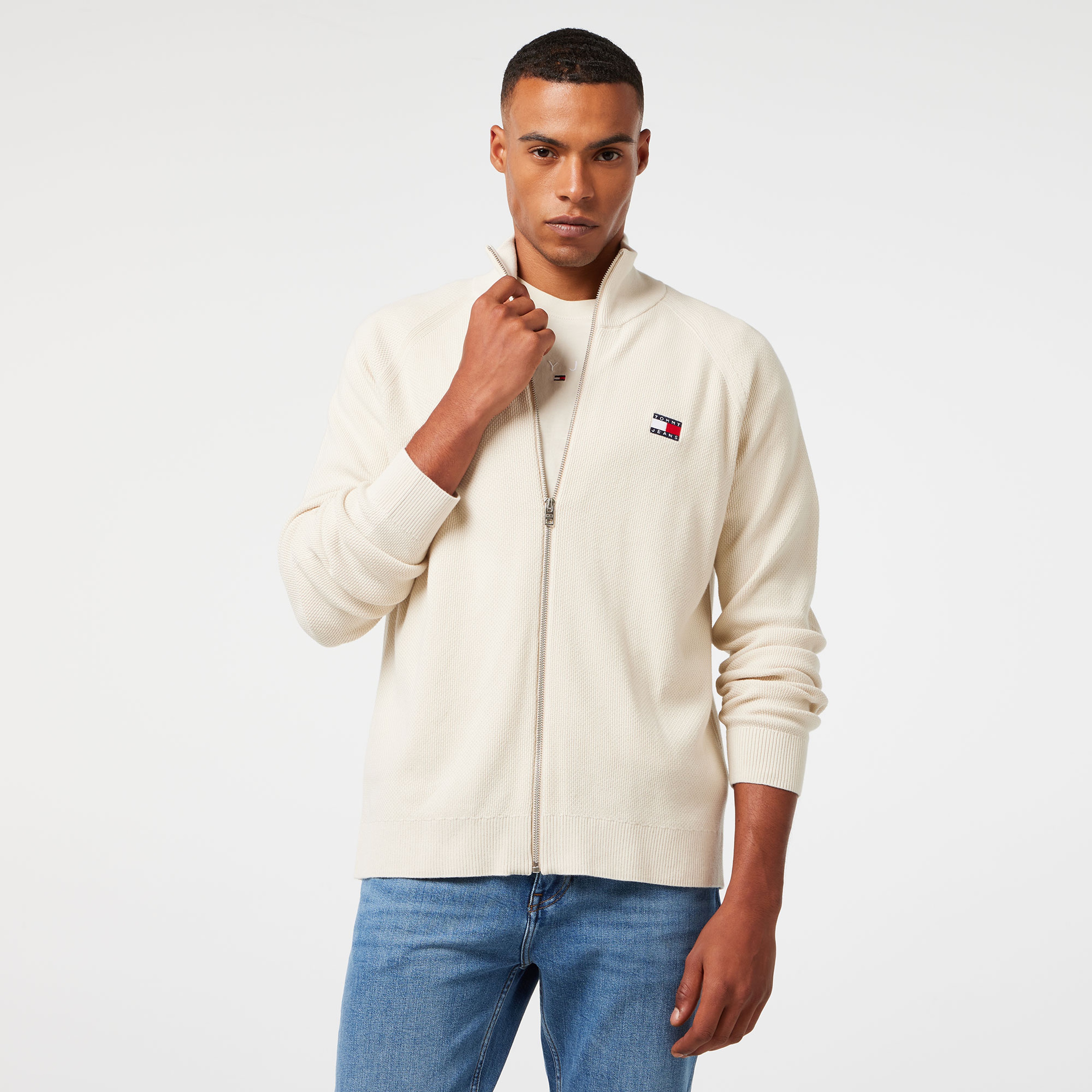 Tommy Hilfiger Jeans Zıptru Hı Neck Erkek Bej Hırka