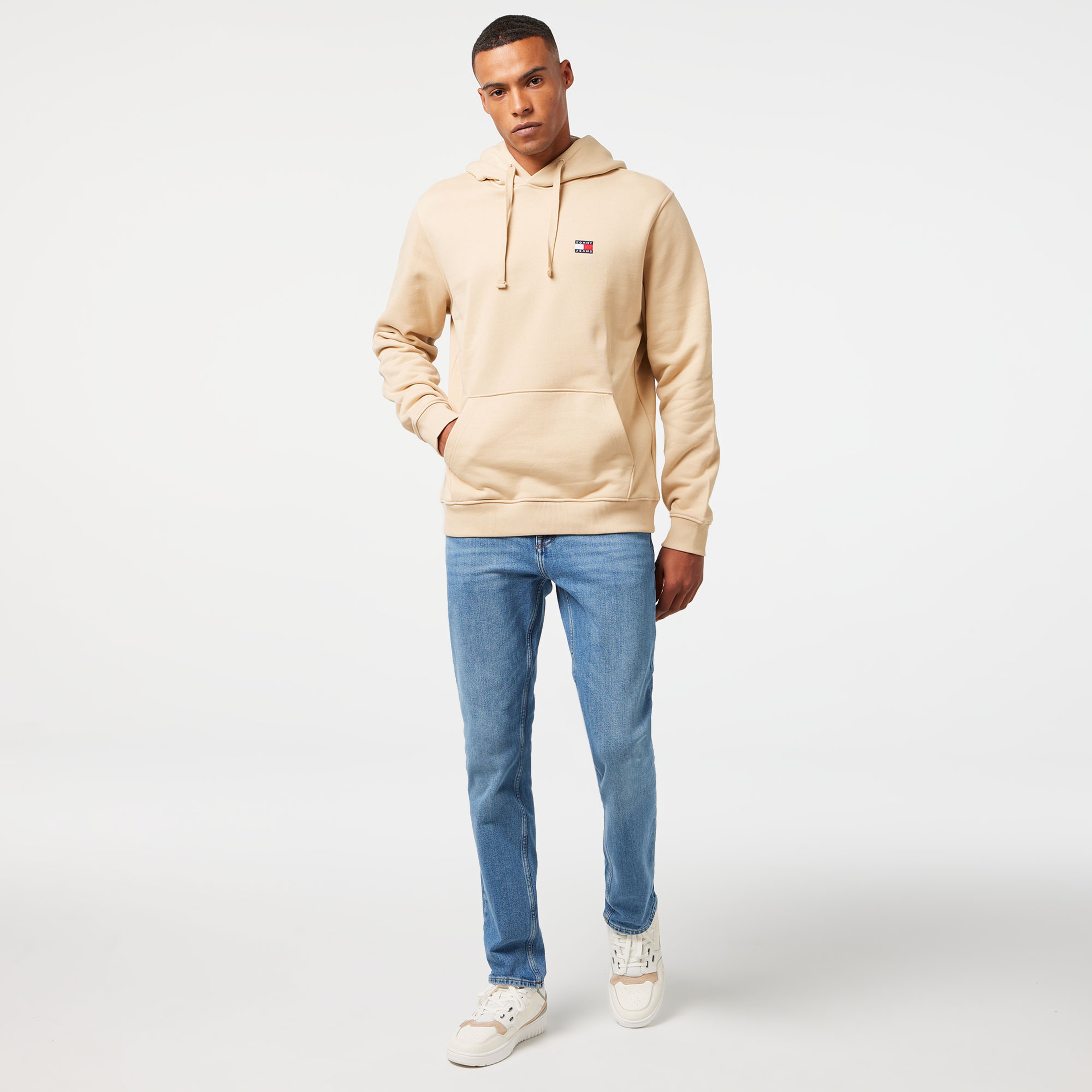 Tommy Hilfiger Jeans Badge Erkek Bej Hoodie