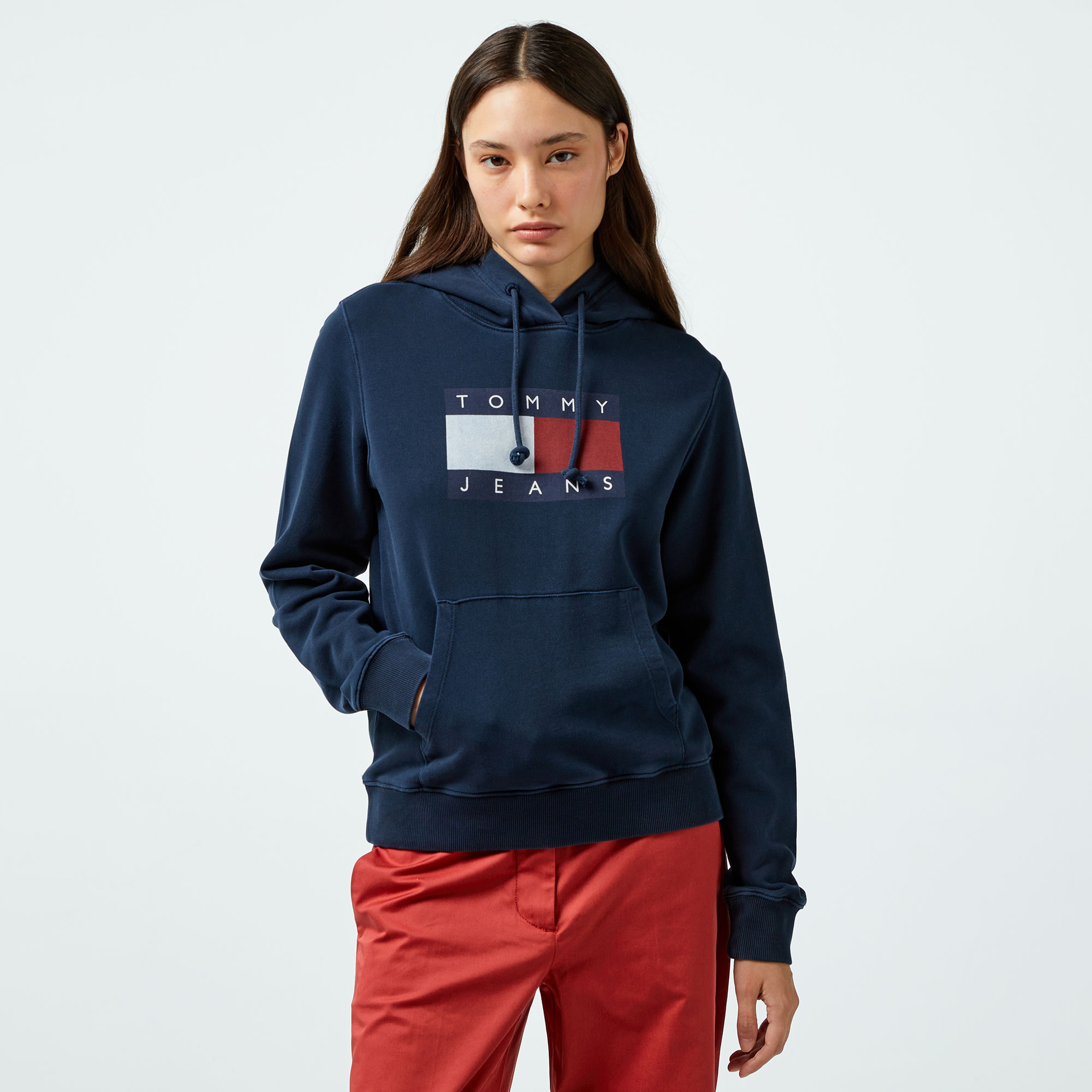 Tommy Hilfiger Jeans Tommy Flag Kadın Lacivert Hoodie