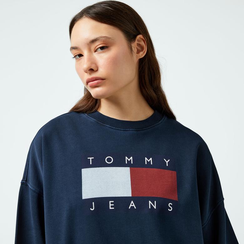 Tommy Jeans Kadın Mavi Sweatshirt