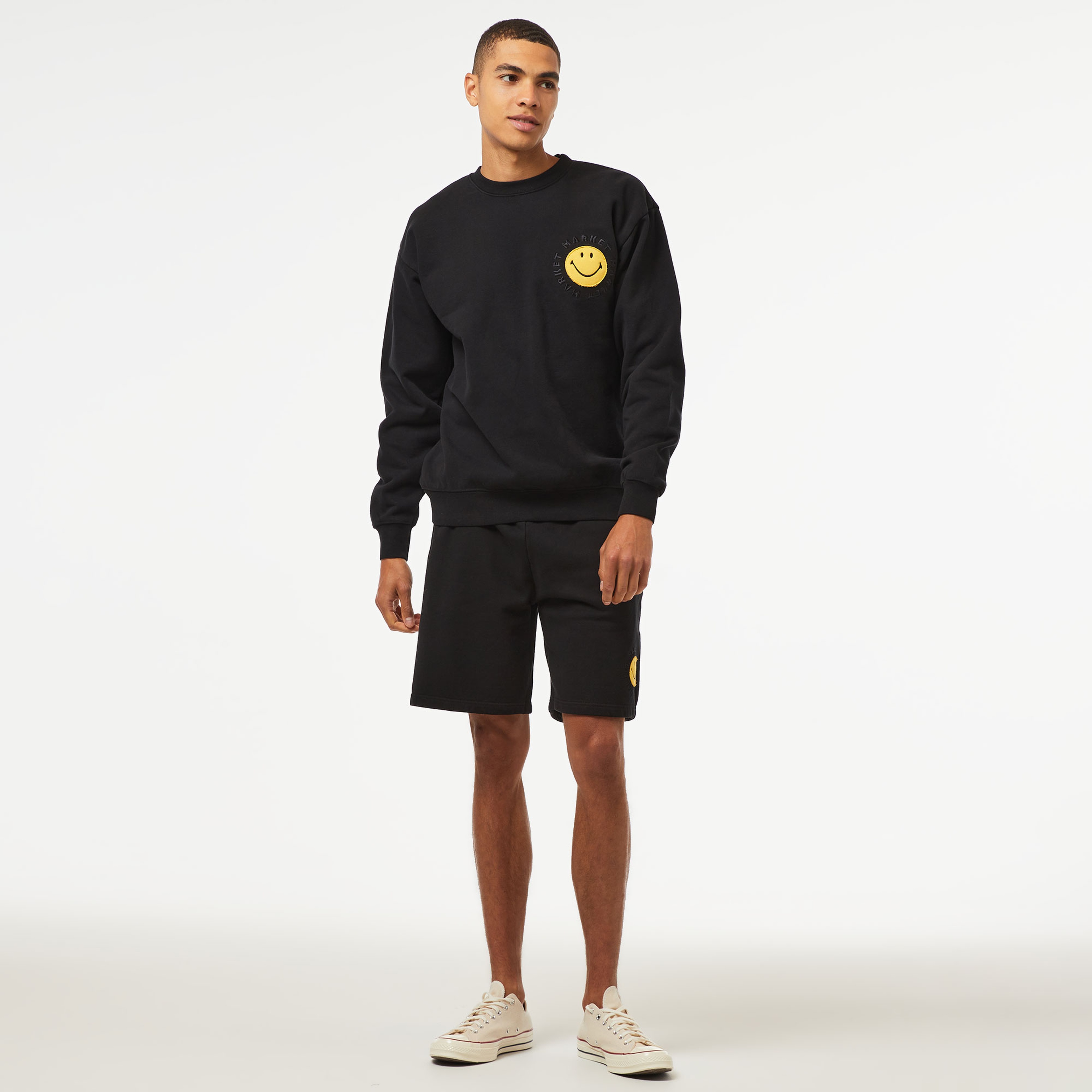 Market Smiley Vintage Wash Erkek Siyah Sweatshirt