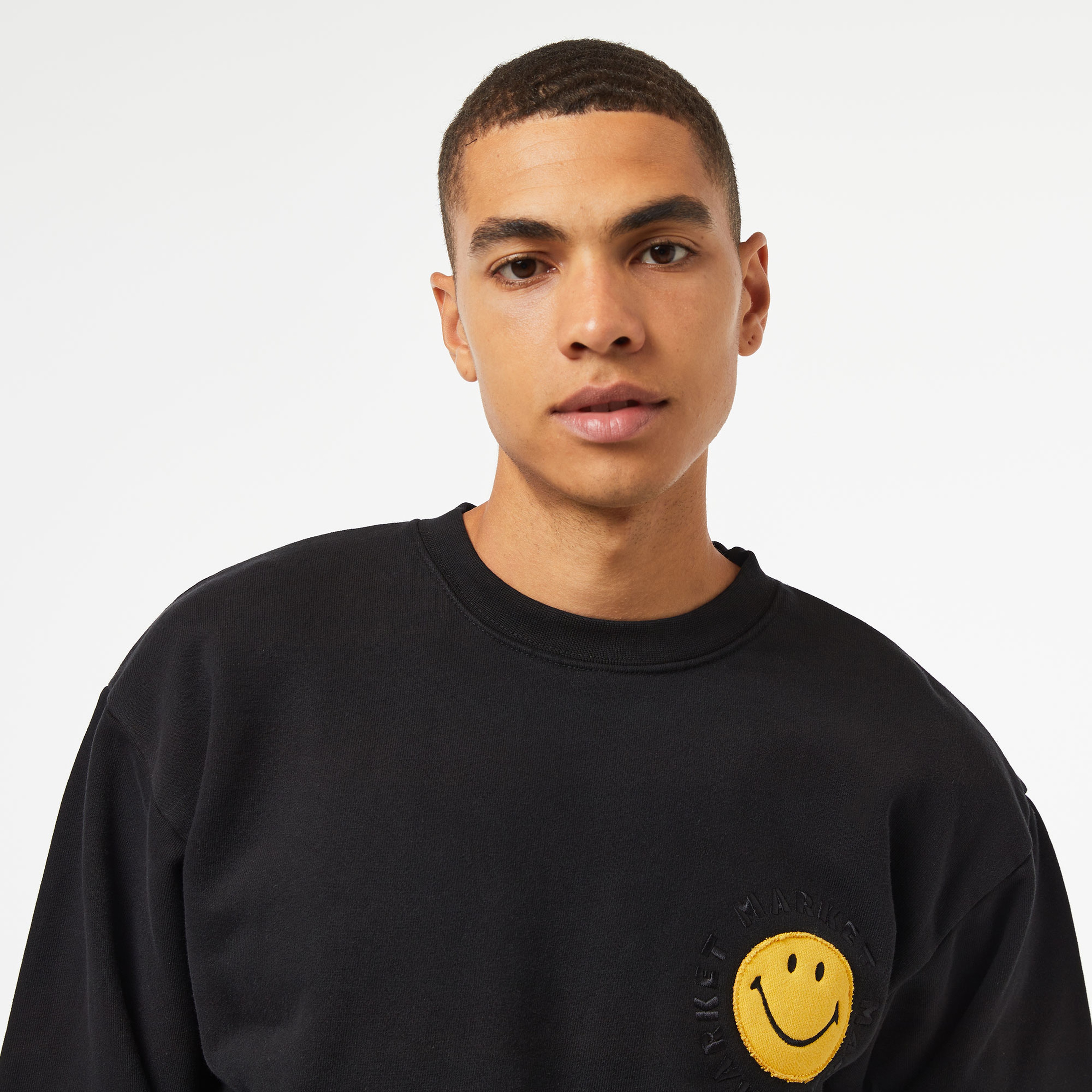 Market Smiley Vintage Wash Erkek Siyah Sweatshirt