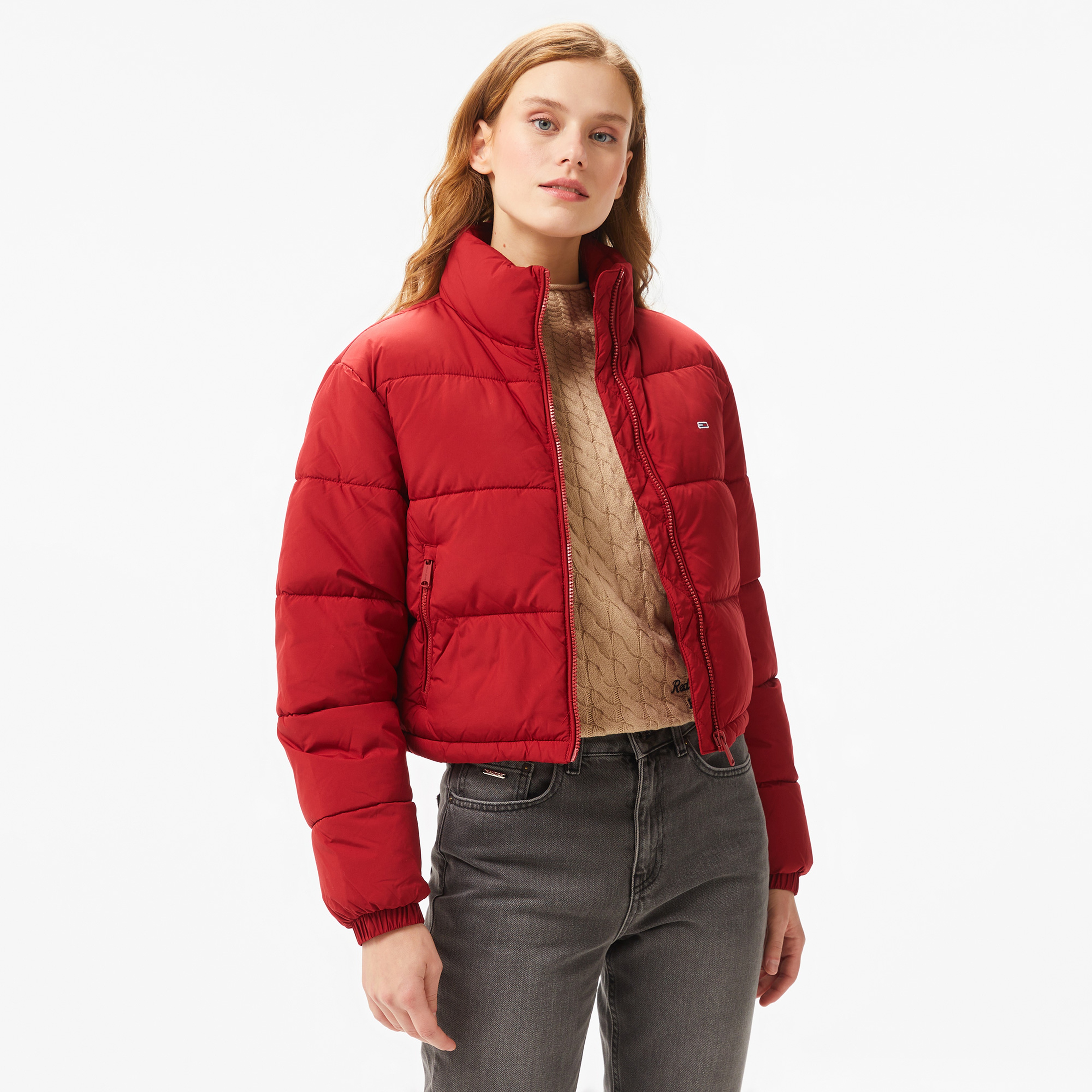 Tommy Hilfiger Jeans Essential Puffer Kadın Kırmızı Ceket