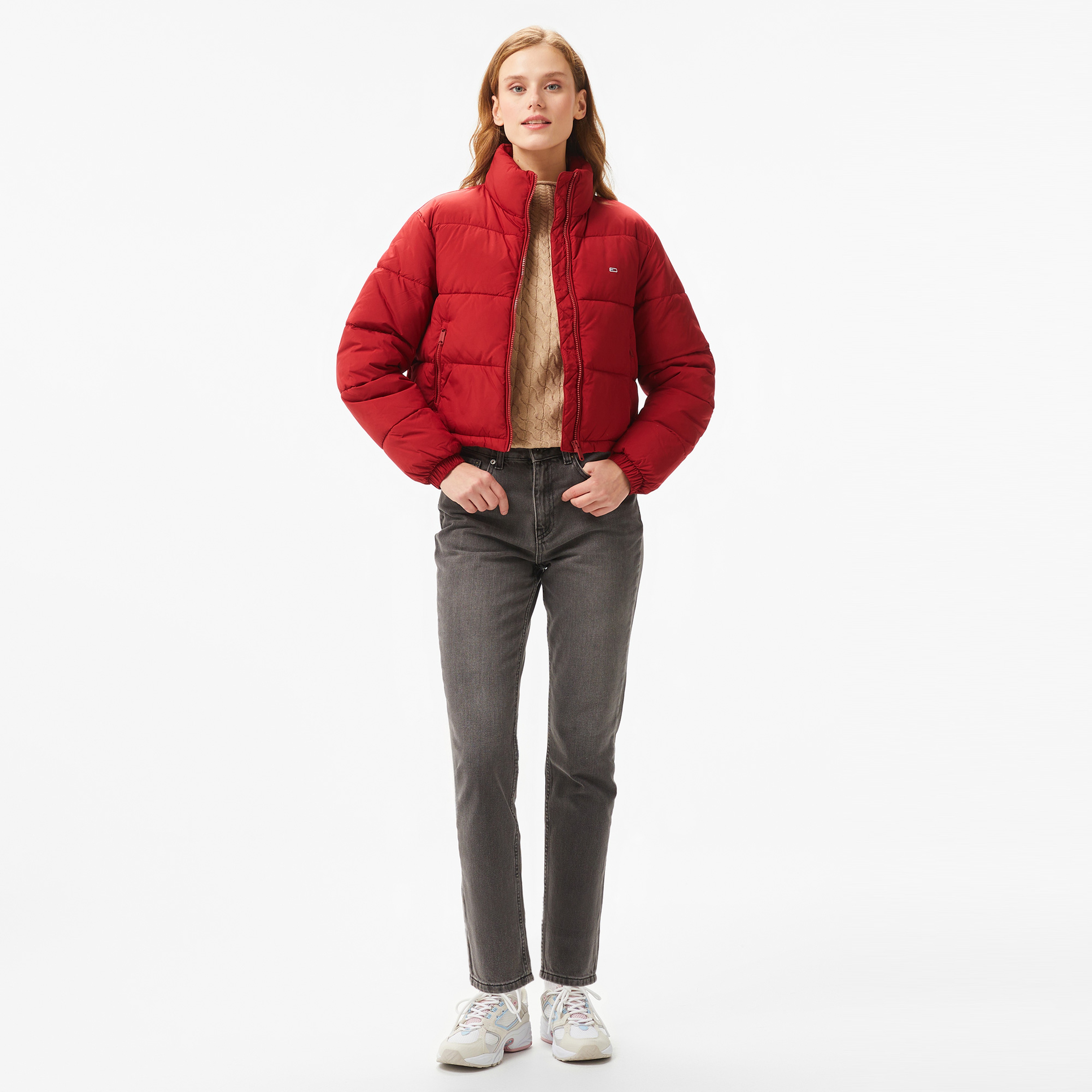 Tommy Hilfiger Jeans Essential Puffer Kadın Kırmızı Ceket