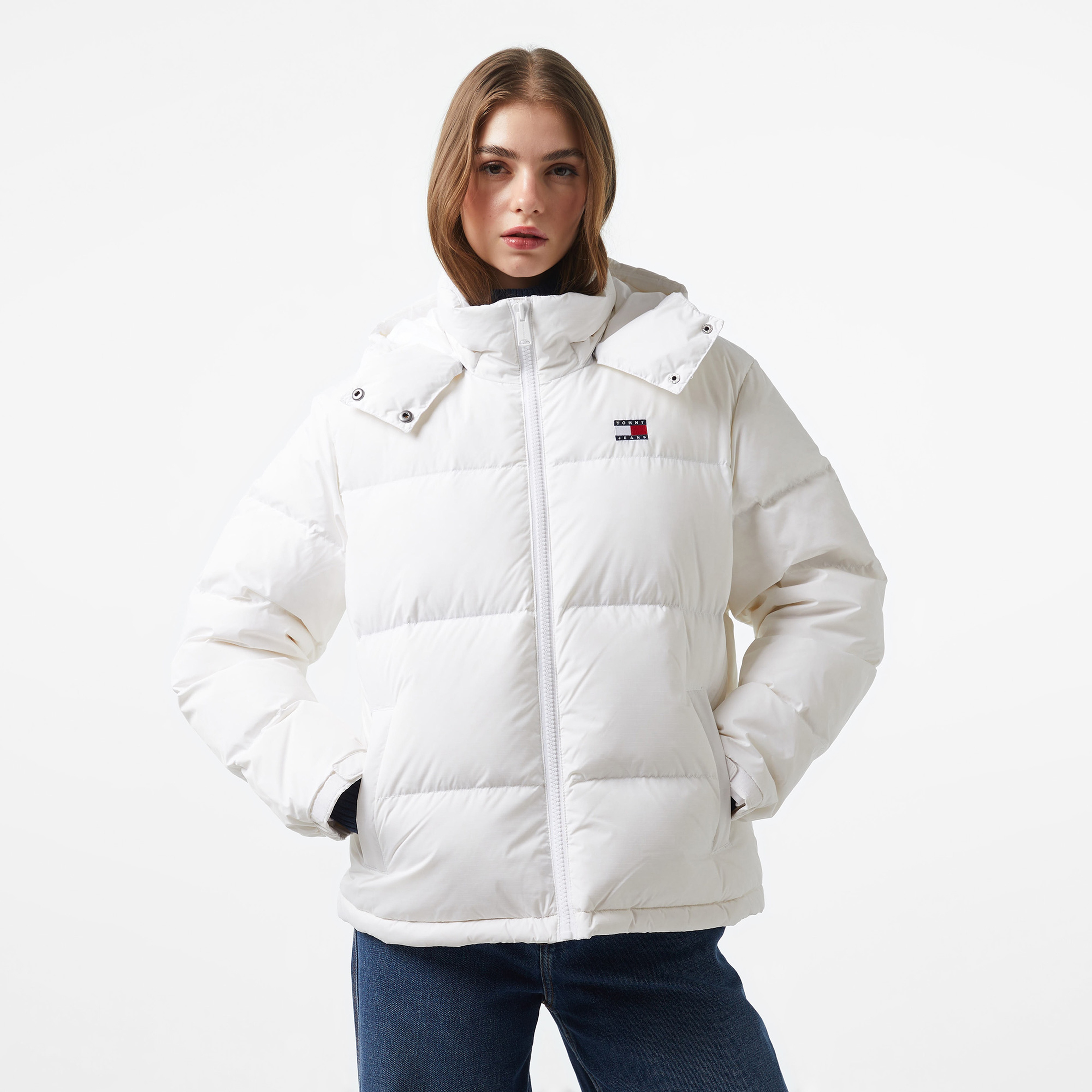 Tommy Hilfiger Jeans Alaska Puffer Kadın Beyaz Mont