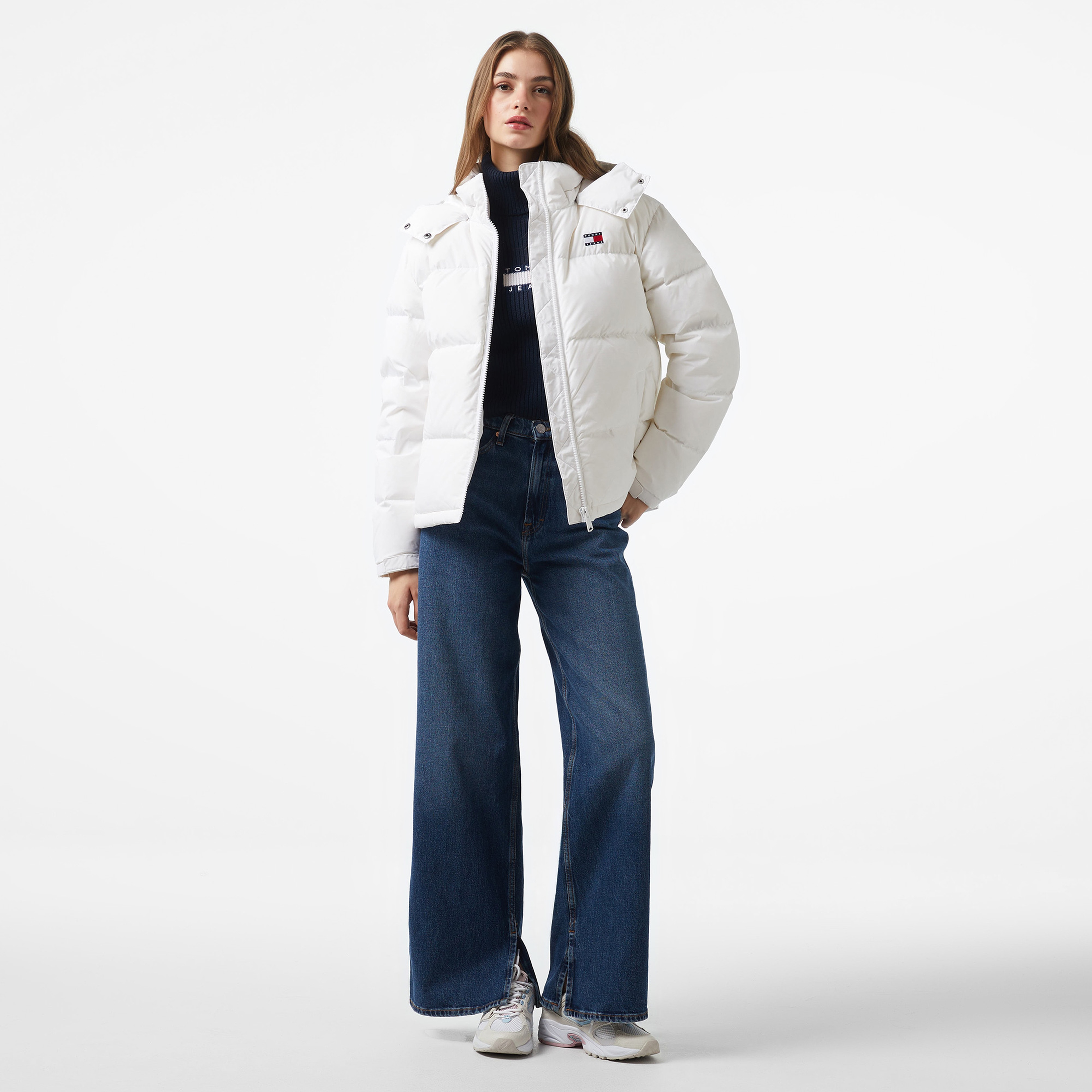 Tommy Hilfiger Jeans Alaska Puffer Kadın Beyaz Mont