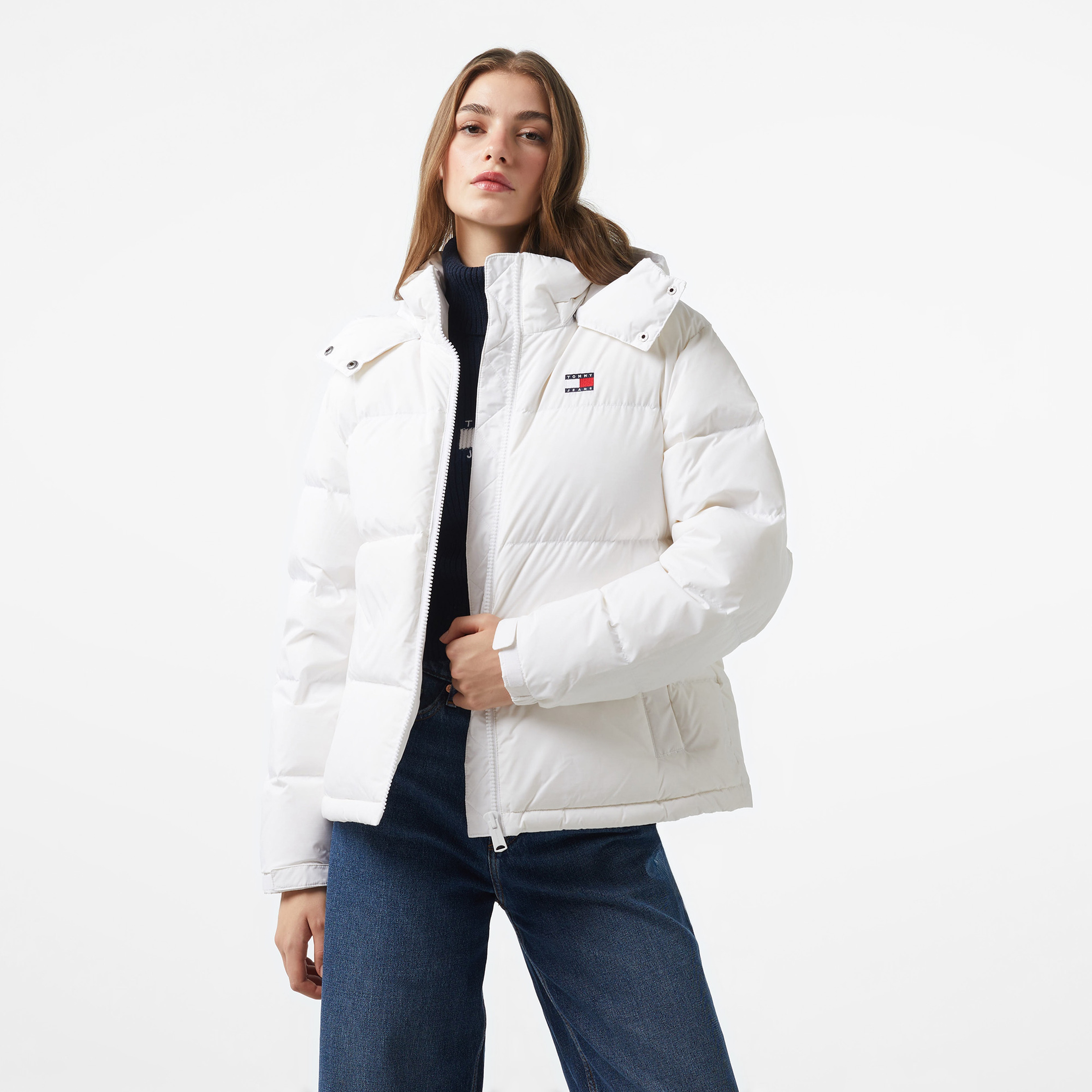 Tommy Hilfiger Jeans Alaska Puffer Kadın Beyaz Mont