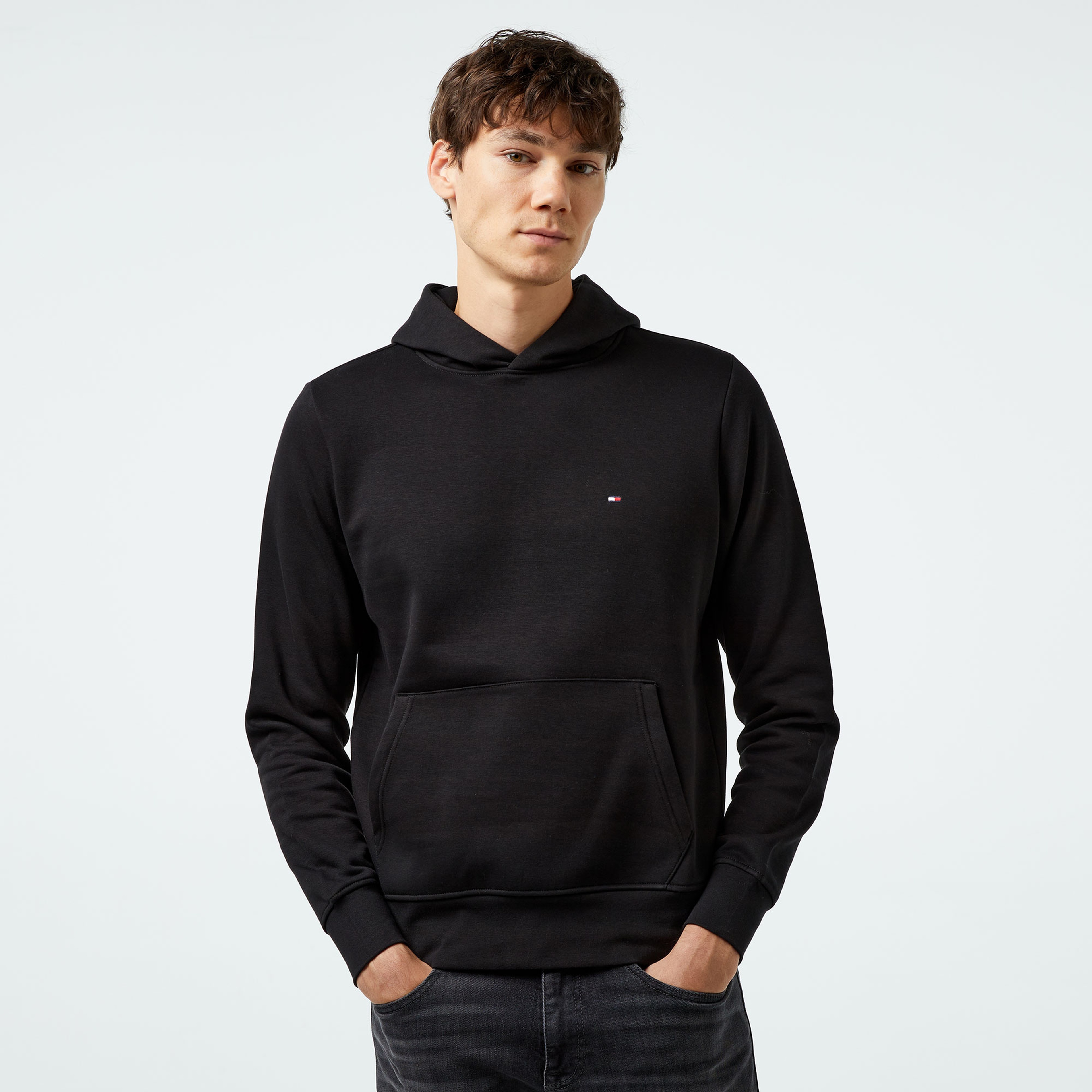 Tommy Hilfiger Flag Logo Erkek Siyah Hoodie