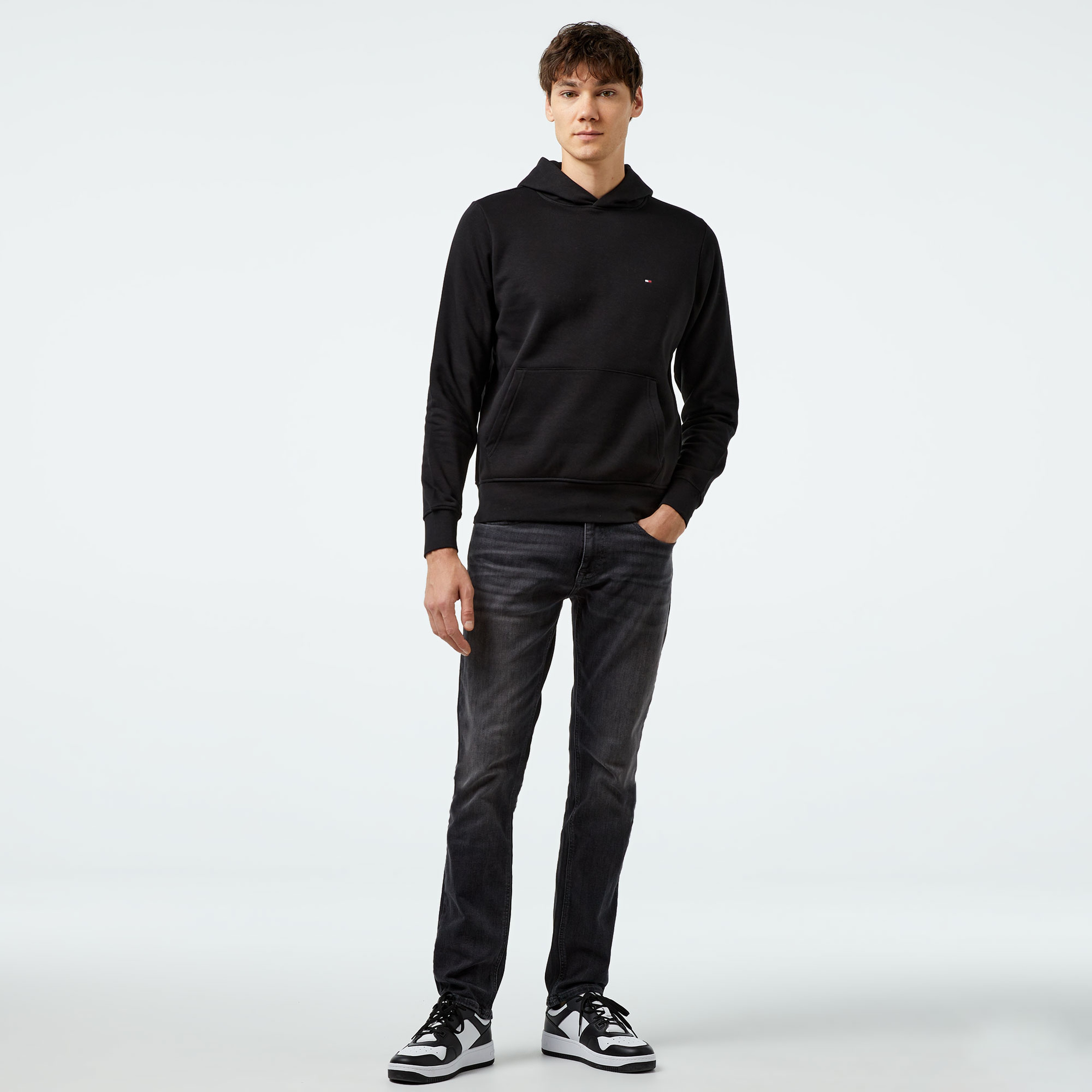 Tommy Hilfiger Flag Logo Erkek Siyah Hoodie