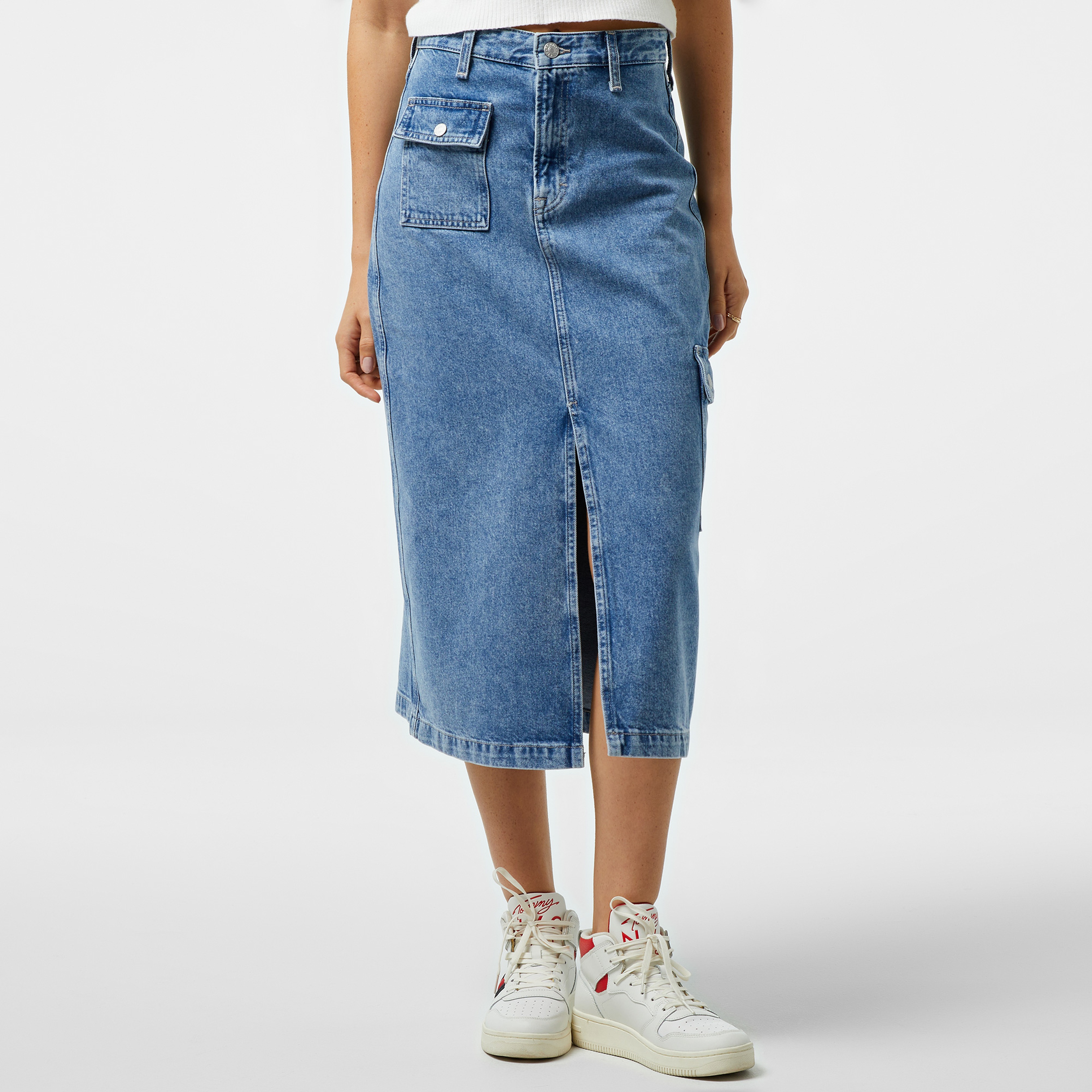 Tommy Hilfiger Jeans Claire Hgh Midi Kadın Mavi Etek