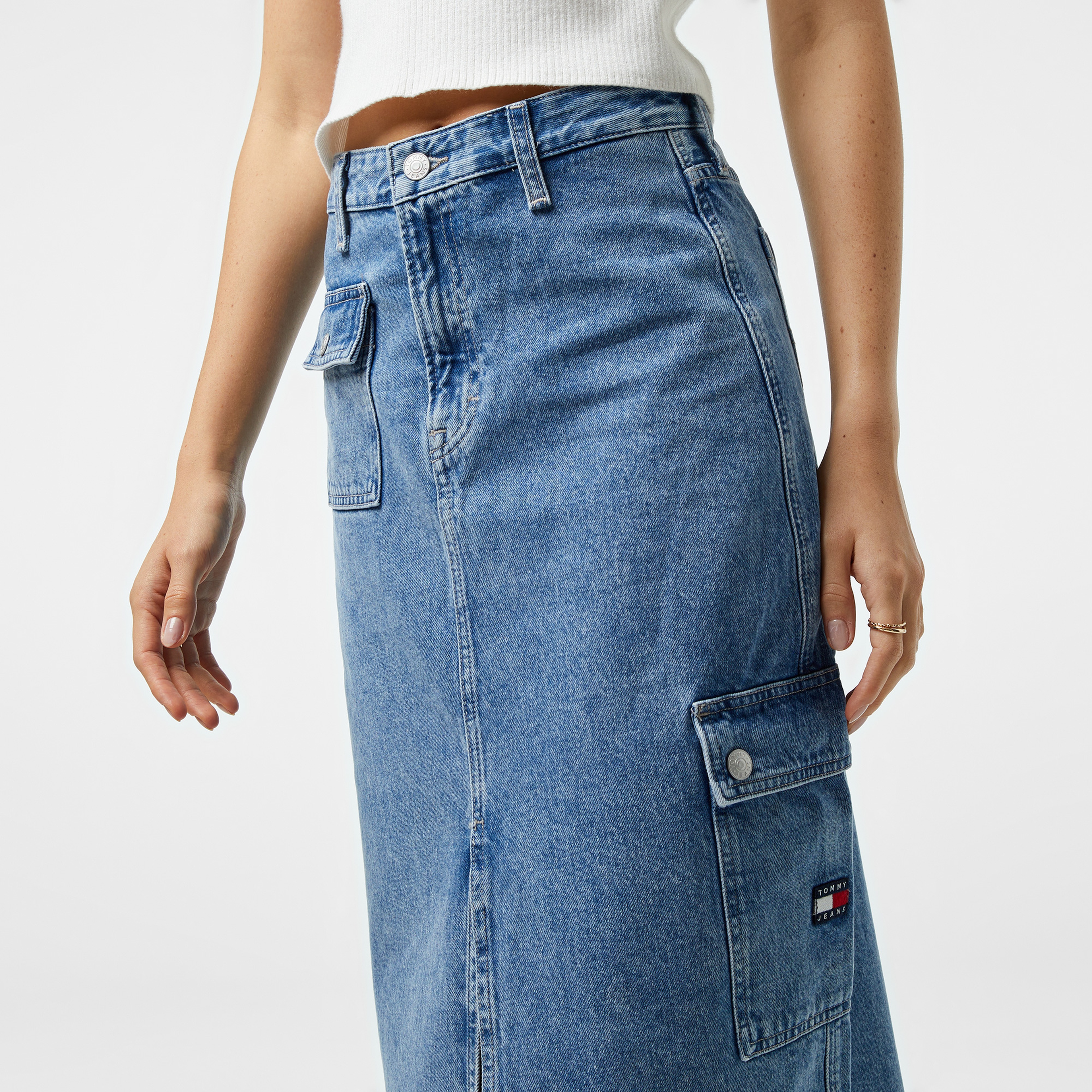 Tommy Hilfiger Jeans Claire Hgh Midi Kadın Mavi Etek