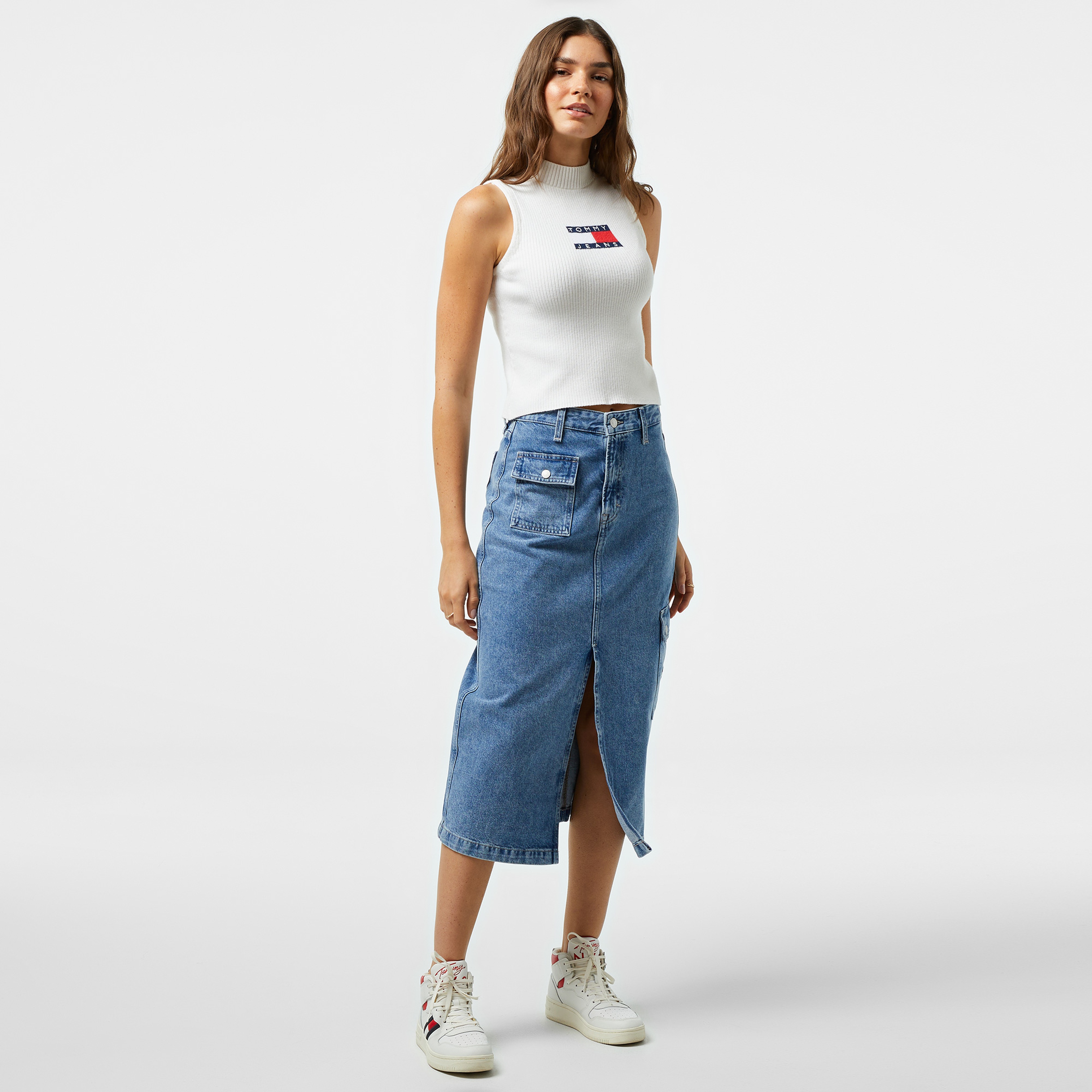 Tommy Hilfiger Jeans Claire Hgh Midi Kadın Mavi Etek
