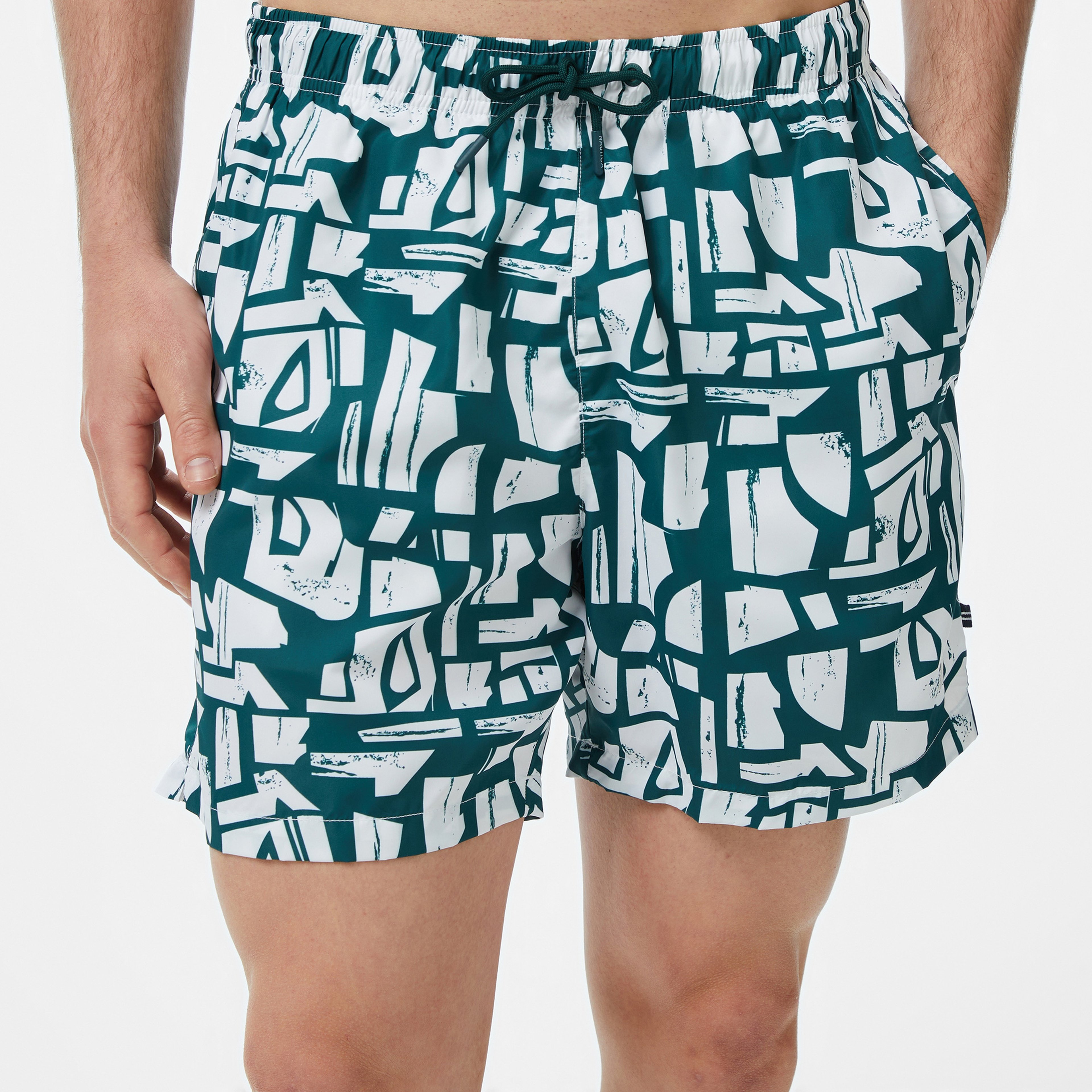 Nautica Erkek Yeşil Regular Fit Desenli Deniz Şortu