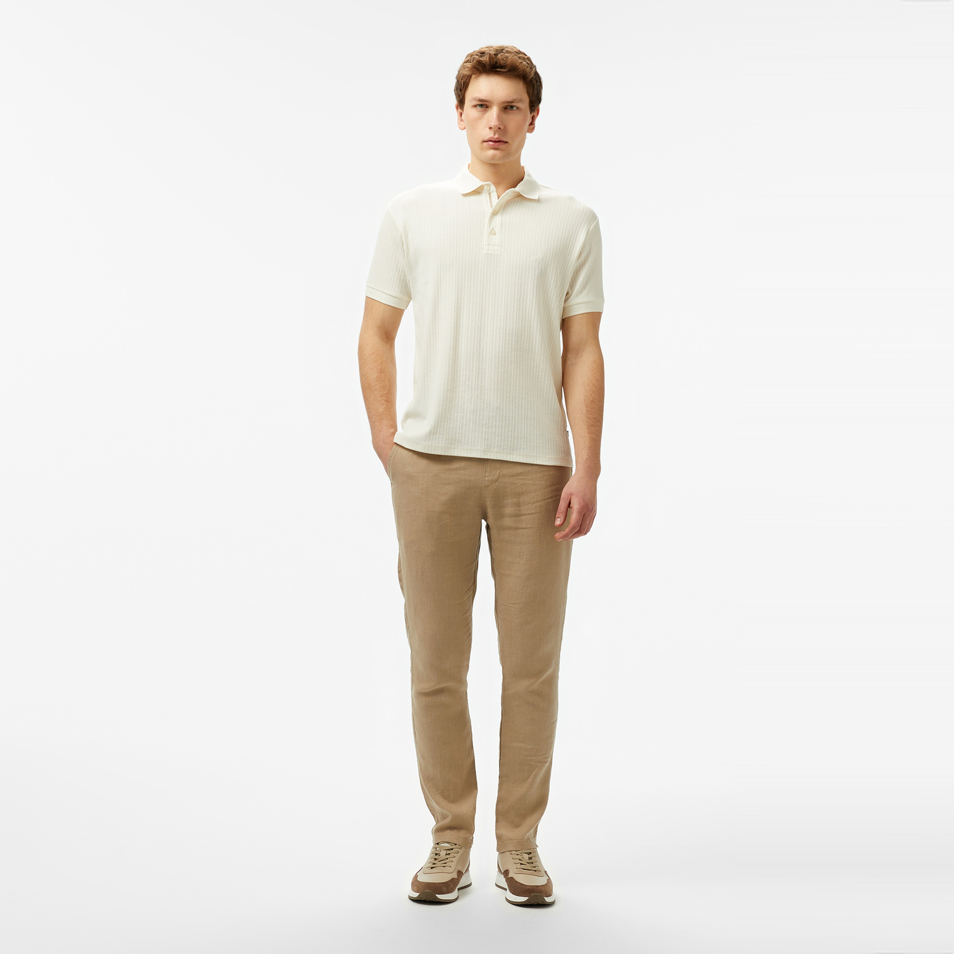 Nautica Erkek Krem Classic Fit Polo Yaka T-Shirt