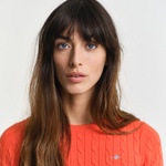 GANT Kadın Turuncu Slim Fit Bisiklet Yaka Kısa Kollu Kazak