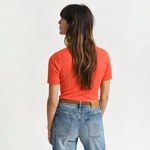 GANT Kadın Turuncu Slim Fit Bisiklet Yaka Kısa Kollu Kazak