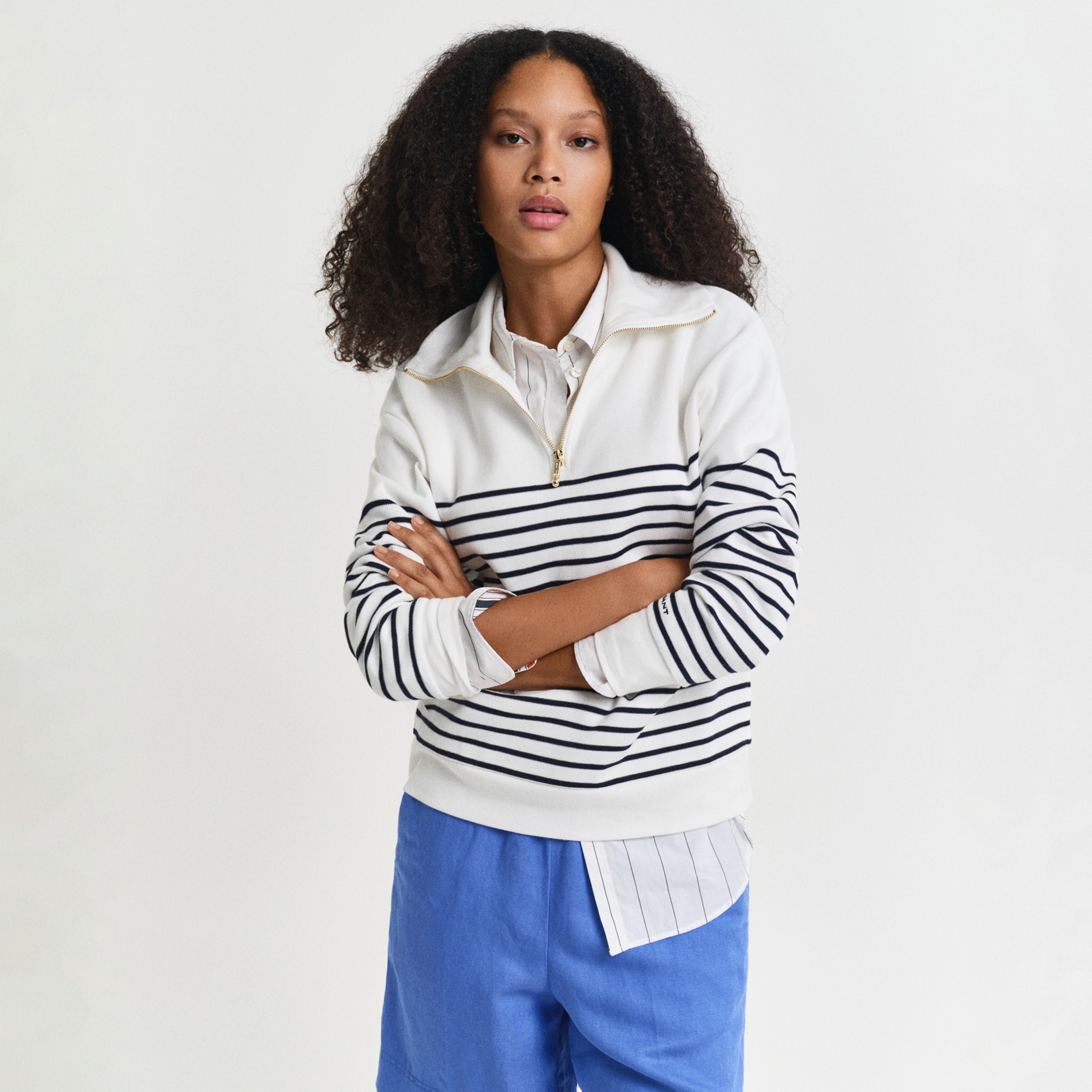 GANT Kadın Krem Relaxed Fit Çizgili Sweatshirt
