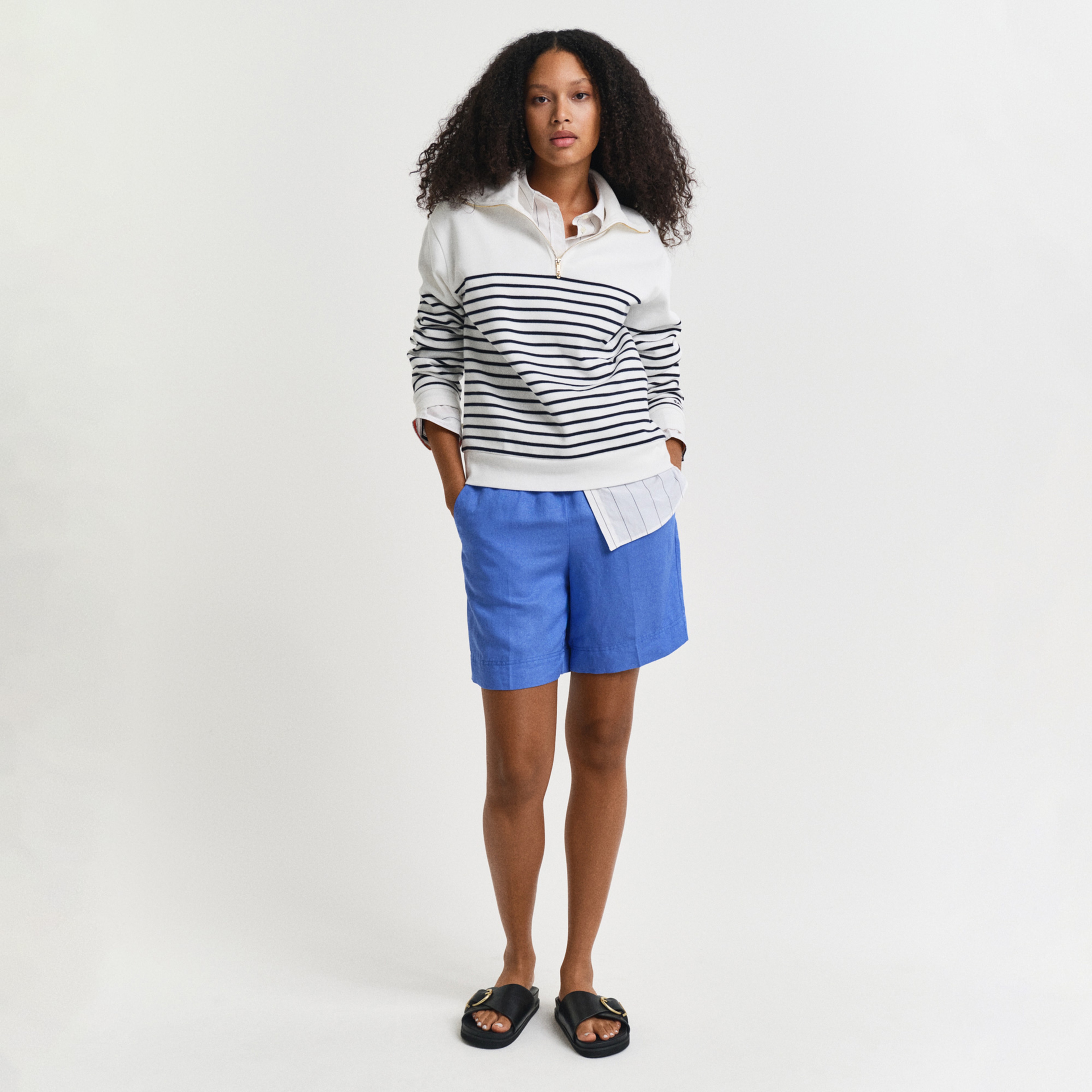 GANT Kadın Krem Relaxed Fit Çizgili Sweatshirt