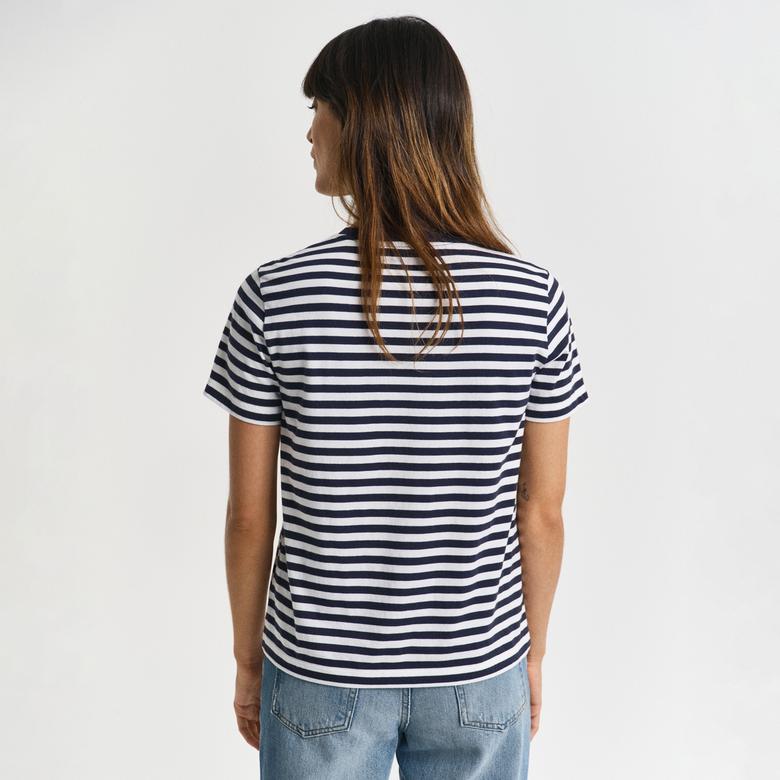 GANT Kadın Lacivert Bisiklet Yaka Regular Fit Logolu T-Shirt