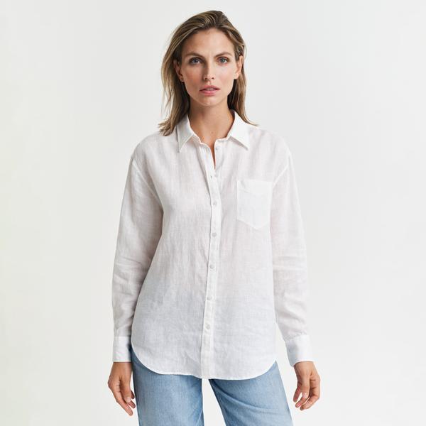 GANT Kadın Beyaz Relaxed Fit Klasik Yaka Gömlek