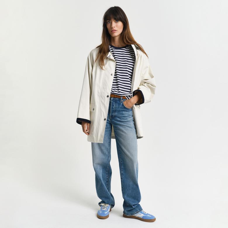 GANT Kadın Lacivert Bisiklet Yaka Regular Fit Logolu T-Shirt