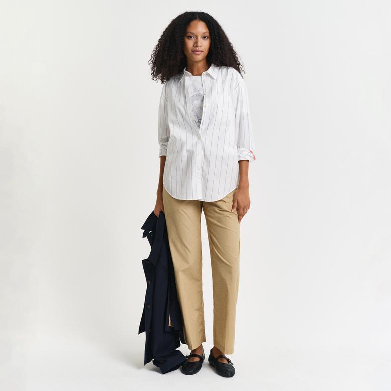 GANT Kadın Beyaz Relaxed Fit Klasik Yaka Çizgili Gömlek