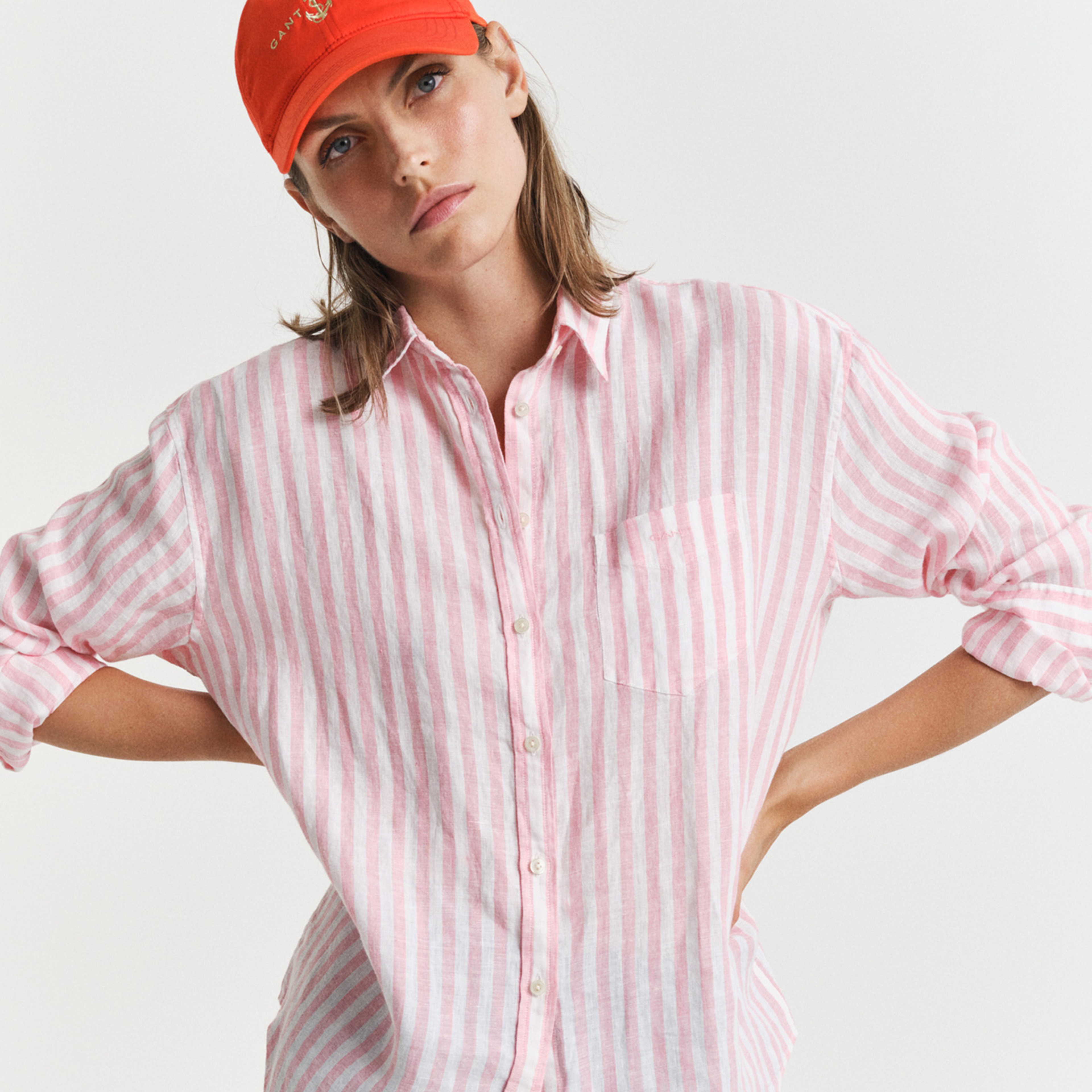 GANT Kadın Pembe Relaxed Fit Klasik Yaka Çizgili Gömlek
