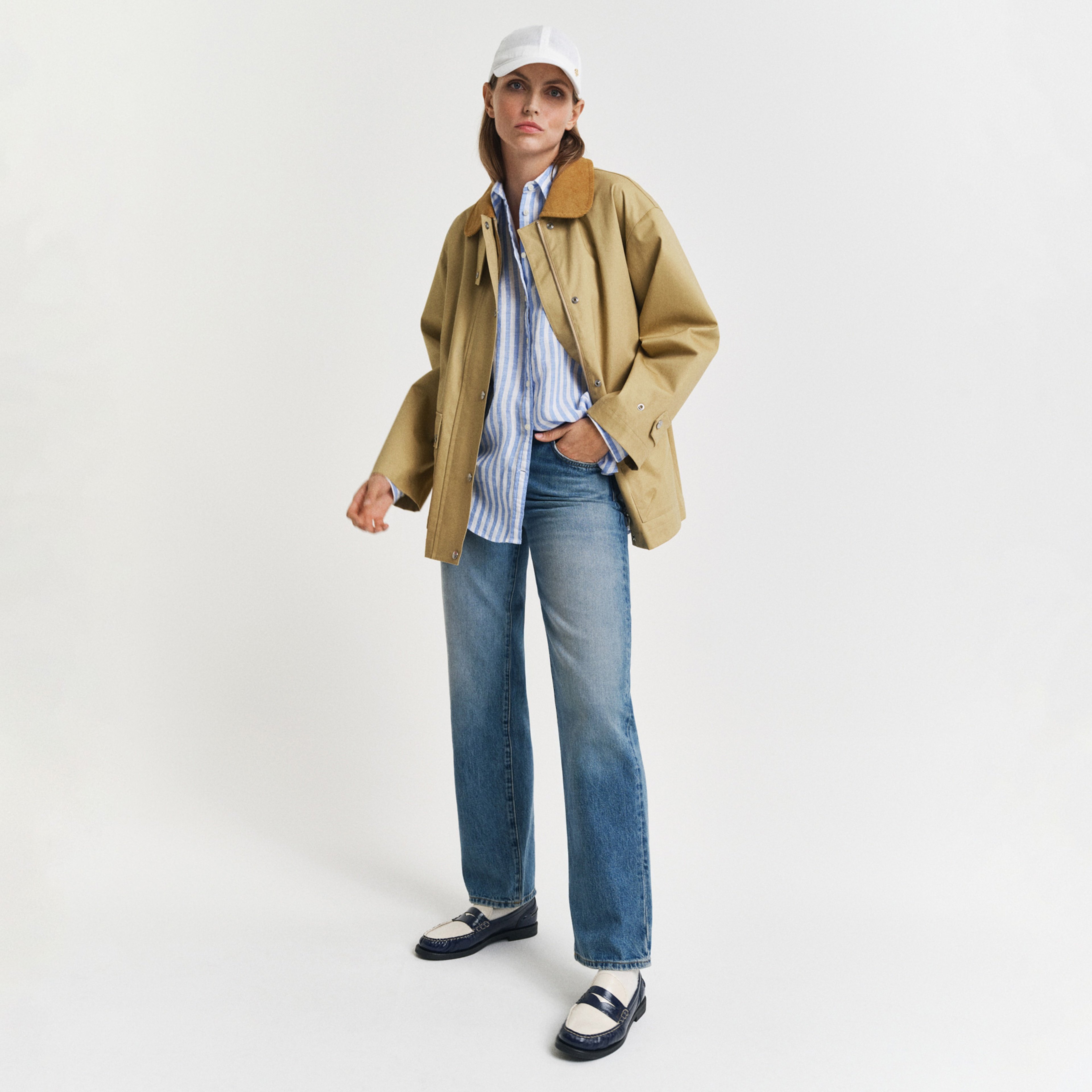 GANT Kadın Mavi Relaxed Fit Klasik Yaka Çizgili Gömlek