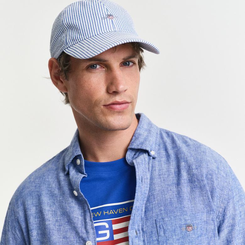 GANT Erkek Lacivert Regular Fit Düğmeli Yaka Keten Gömlek