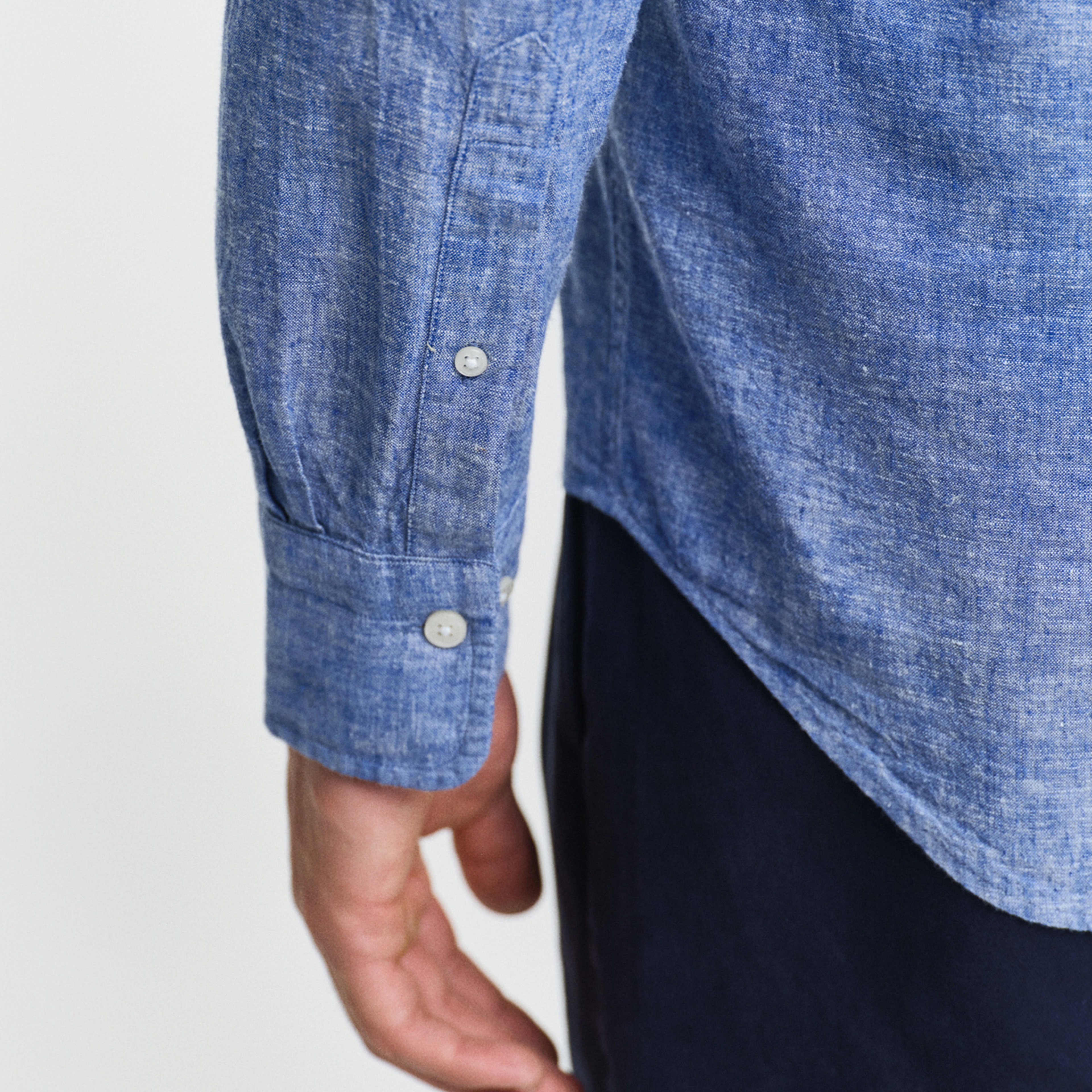 GANT Erkek Lacivert Regular Fit Düğmeli Yaka Keten Gömlek