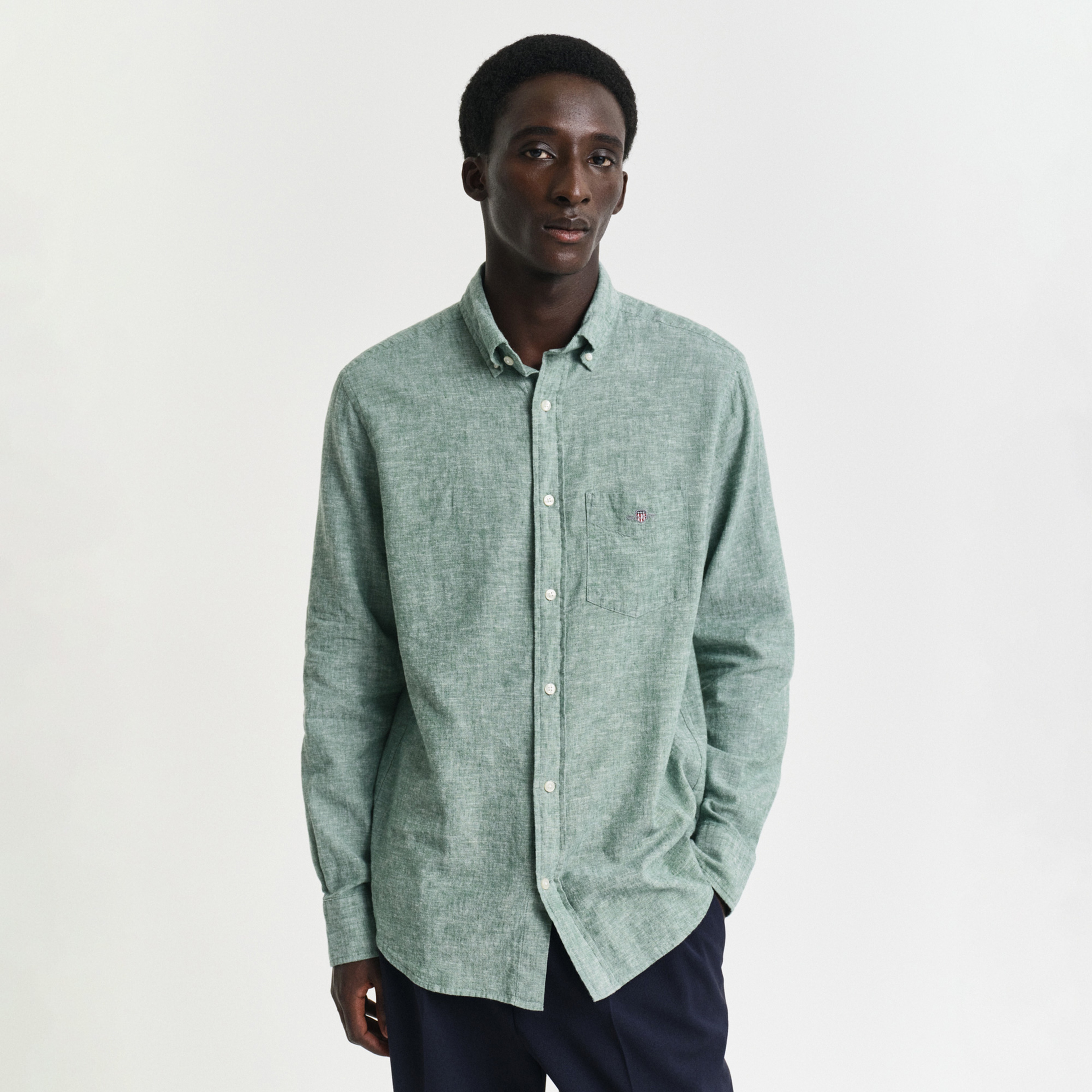 GANT Erkek Yeşil Regular Fit Düğmeli Yaka Keten Gömlek