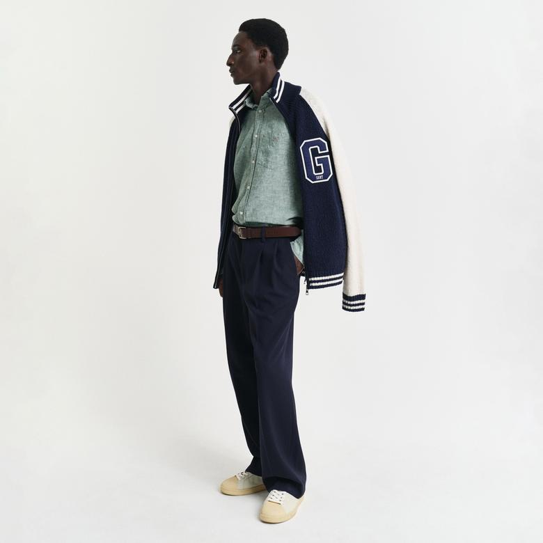 GANT Erkek Yeşil Regular Fit Düğmeli Yaka Keten Gömlek