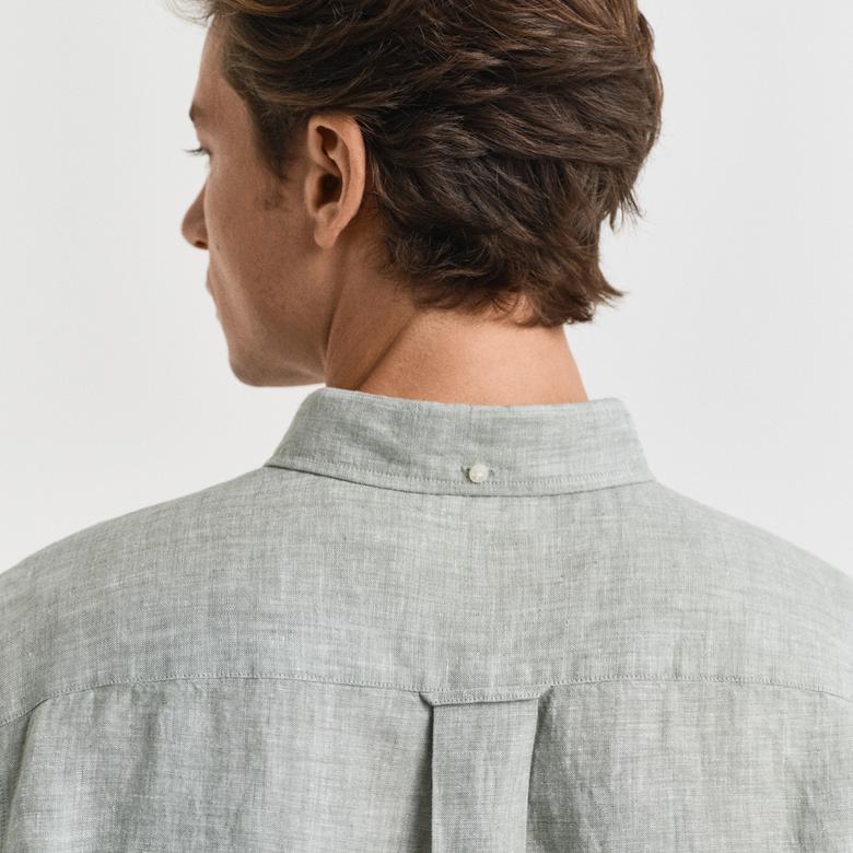 GANT Erkek Yeşil Regular Fit Düğmeli Yaka Keten Gömlek