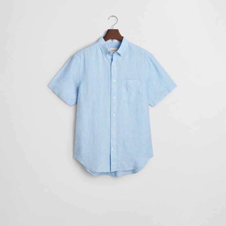 GANT Erkek Mavi Regular Fit Düğmeli Yaka Keten Gömlek