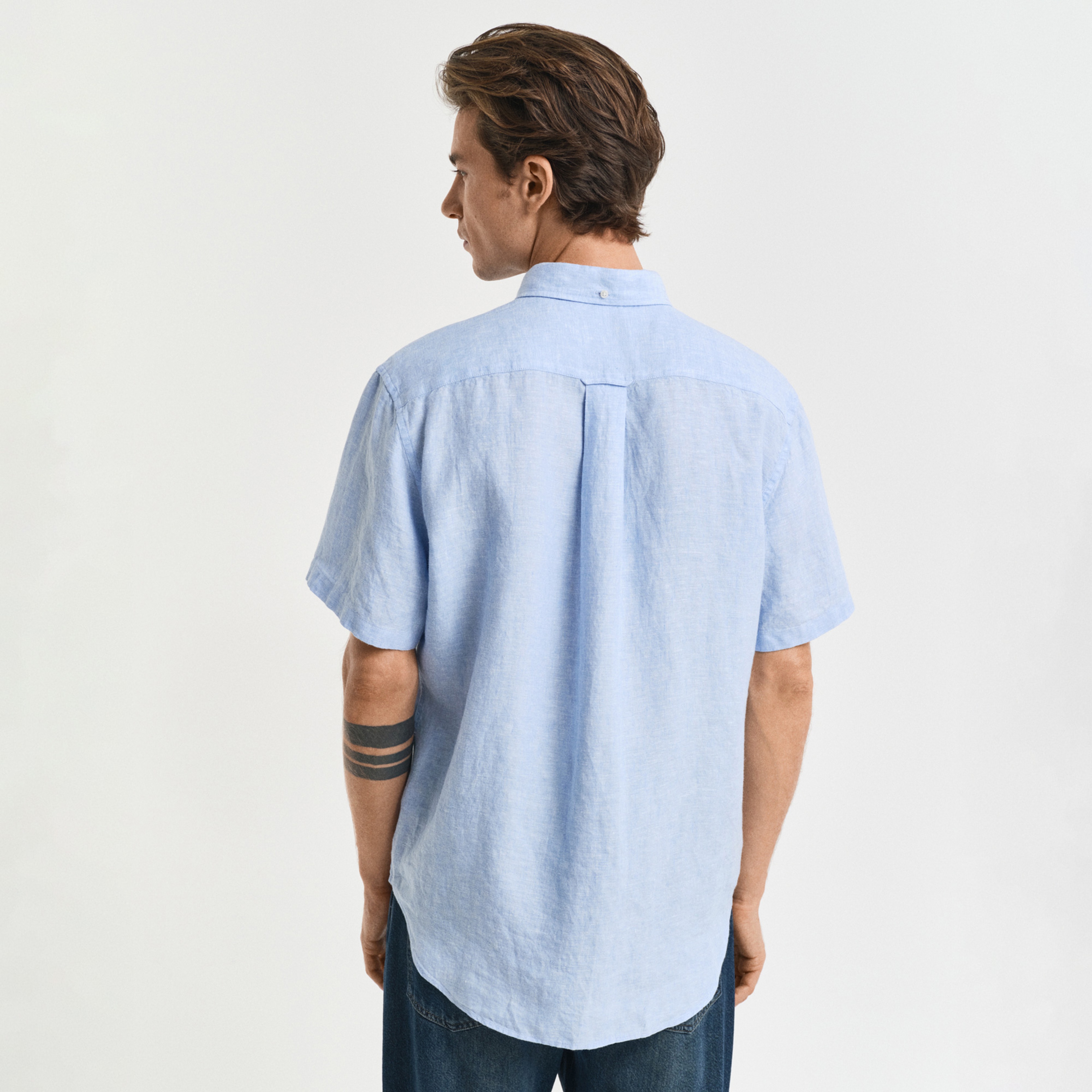 GANT Erkek Mavi Regular Fit Düğmeli Yaka Keten Gömlek