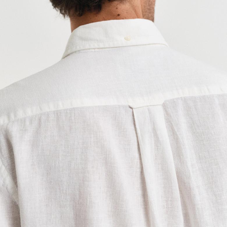 GANT Erkek Beyaz Regular Fit Düğmeli Yaka Keten Gömlek