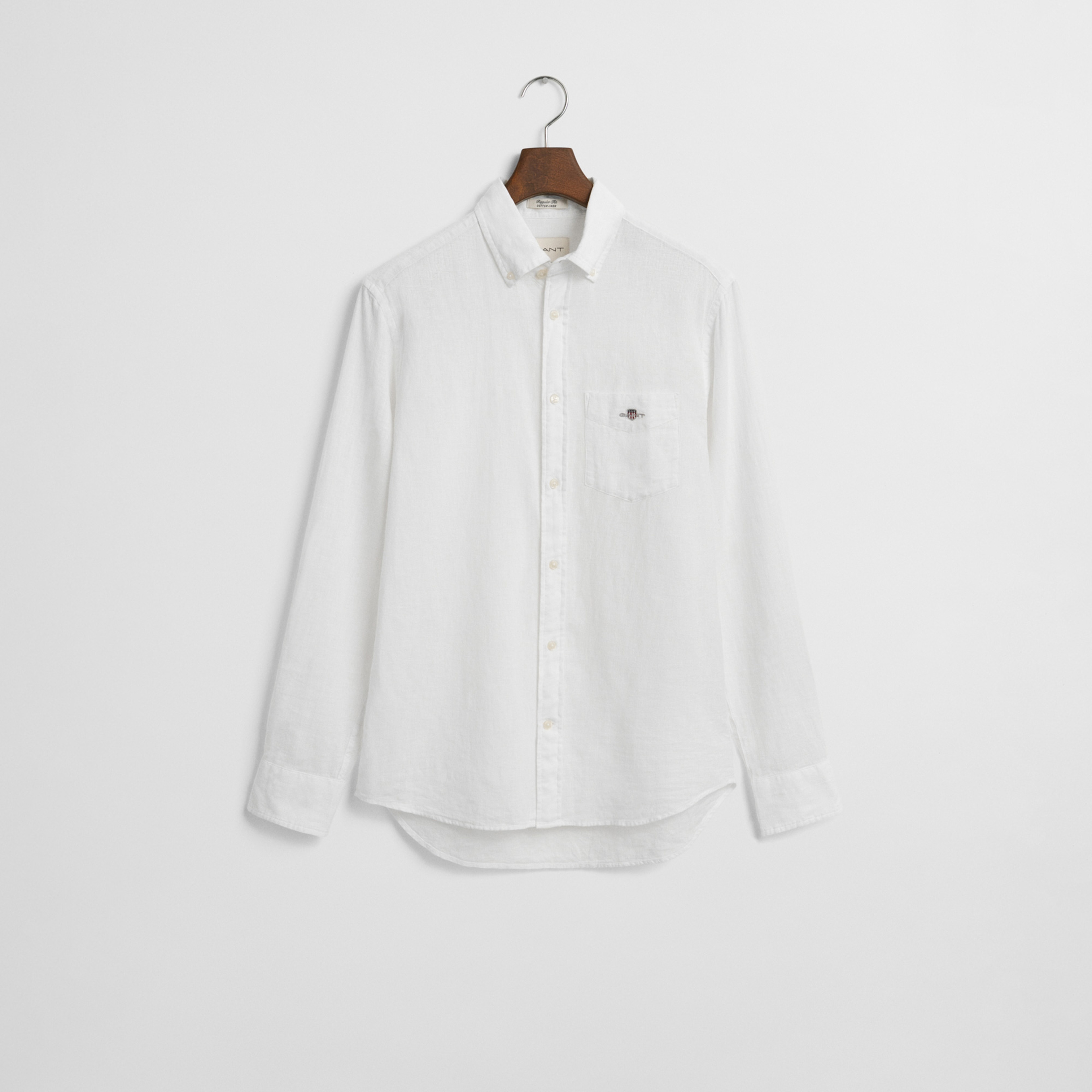 GANT Erkek Beyaz Regular Fit Düğmeli Yaka Keten Gömlek