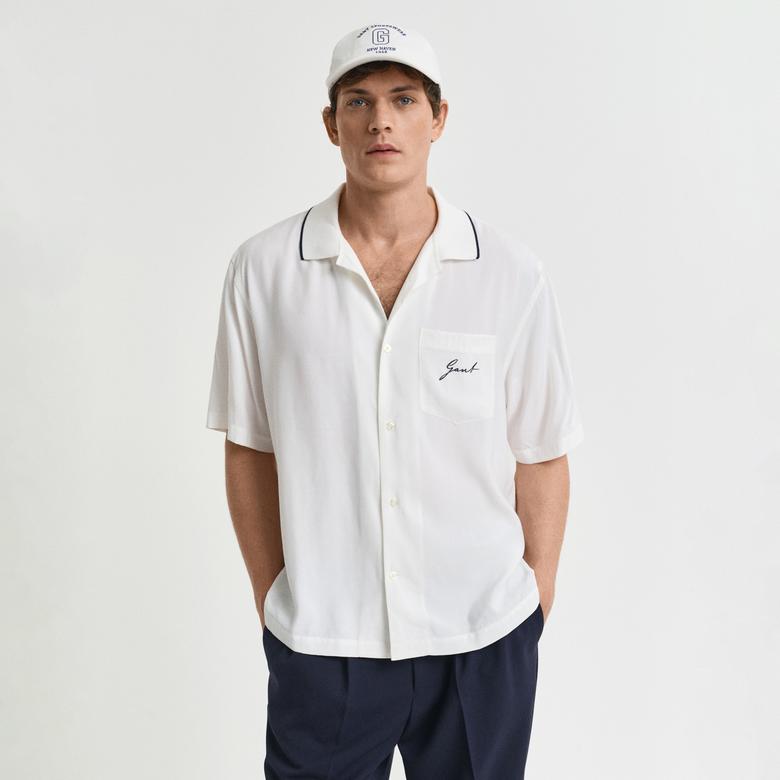 GANT Erkek Krem Relaxed Fit Klasik Yaka Logolu Gömlek