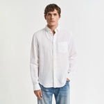 GANT Erkek Beyaz Regular Fit Düğmeli Yaka Keten Gömlek