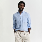 GANT Erkek Mavi Regular Fit Düğmeli Yaka Keten Gömlek