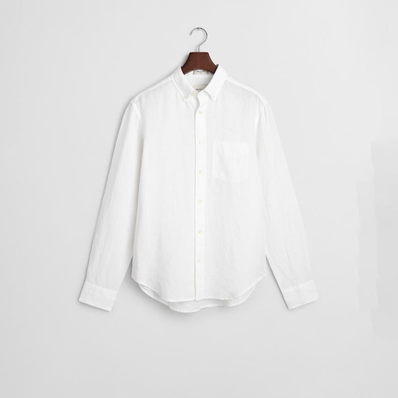 GANT Erkek Beyaz Regular Fit Düğmeli Yaka Keten Gömlek