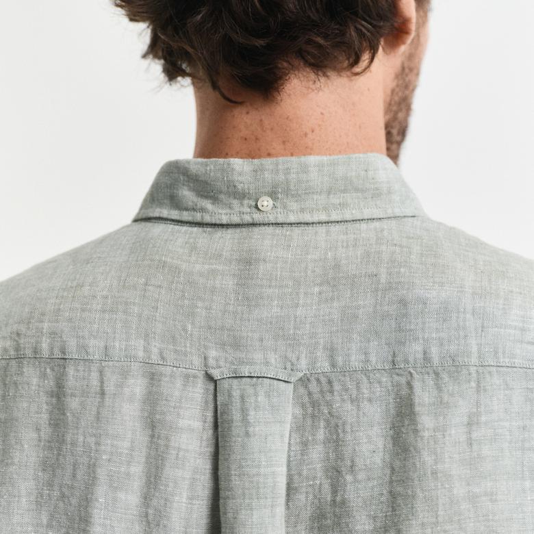 GANT Erkek Yeşil Regular Fit Düğmeli Yaka Keten Gömlek