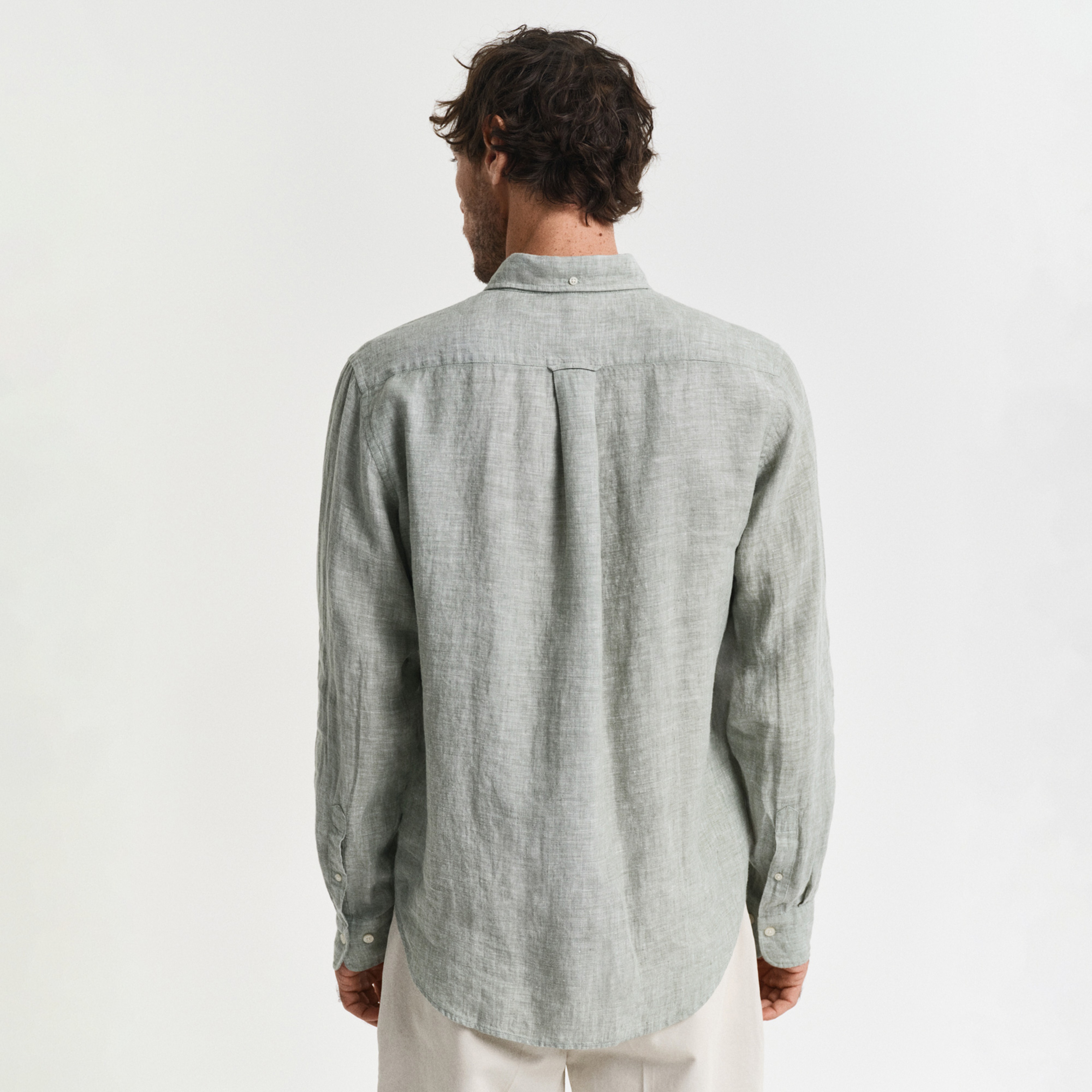 GANT Erkek Yeşil Regular Fit Düğmeli Yaka Keten Gömlek